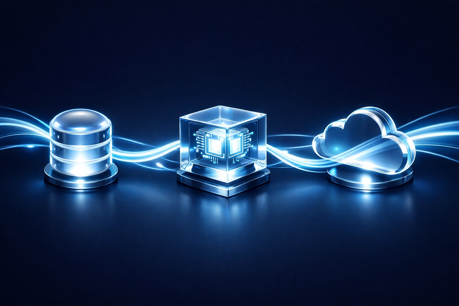Interconnected glowing nodes representing seamless data integration between EHR and billing systems.