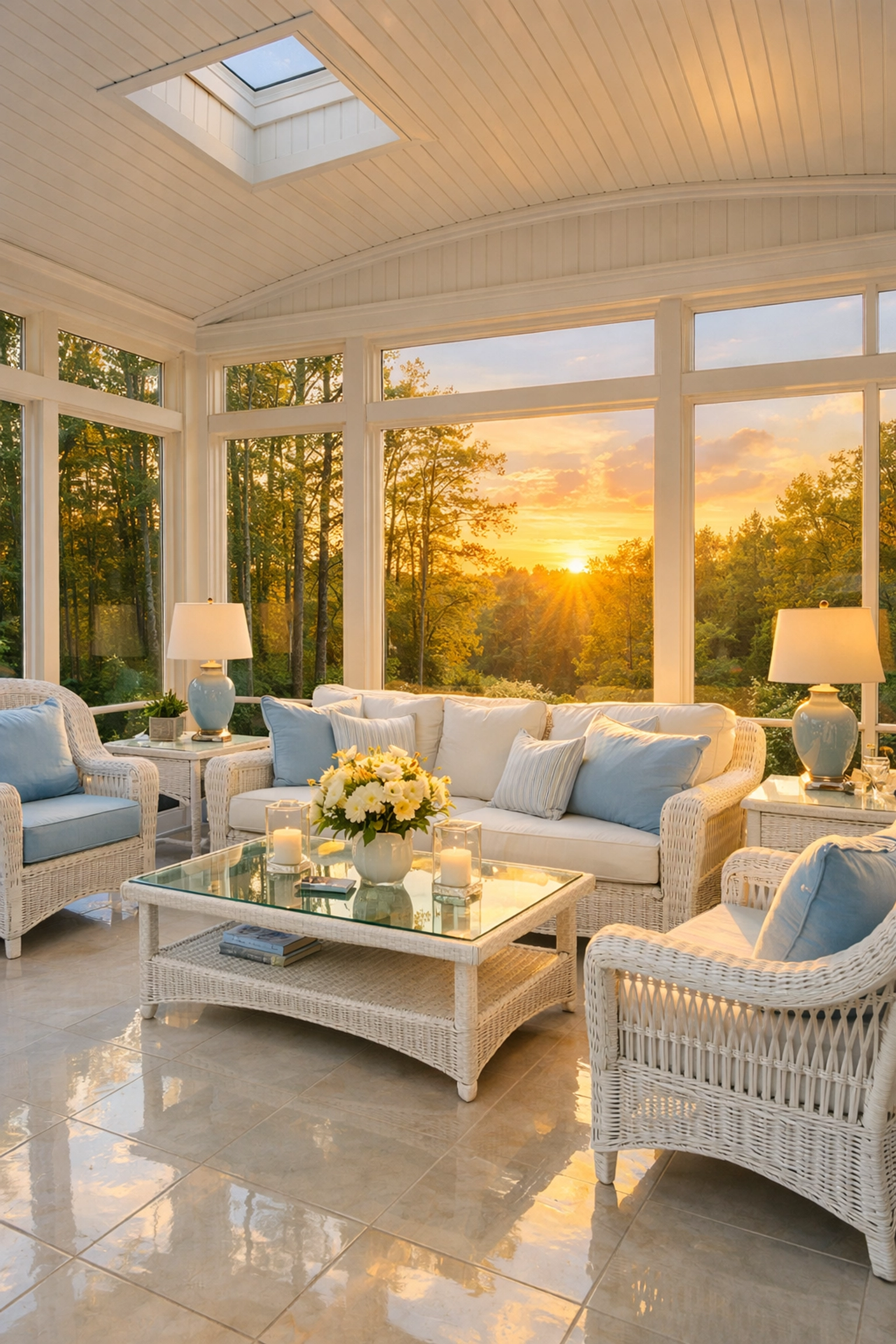 Spotless luxury sunroom overlooking nature, the perfect result of professional Carlisle estate cleaning.