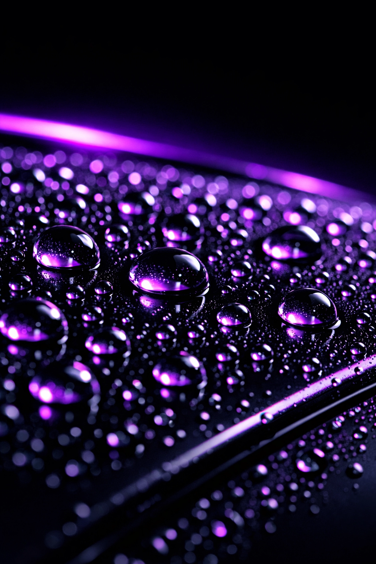 Water droplets beading perfectly on a ceramic-coated car hood demonstrating hydrophobic protection