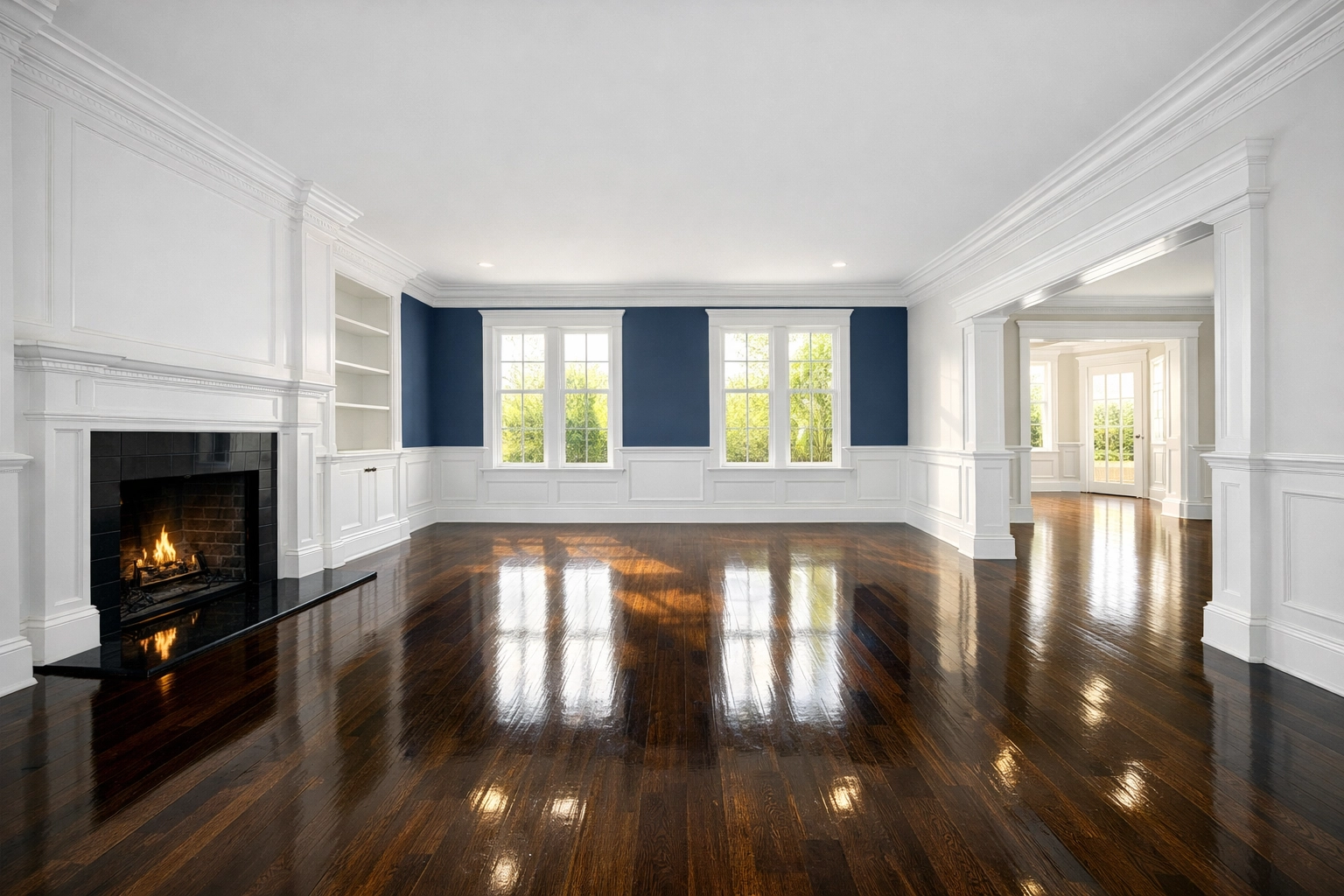 Clean, empty living room in an Acton colonial home after a professional move-out cleaning.