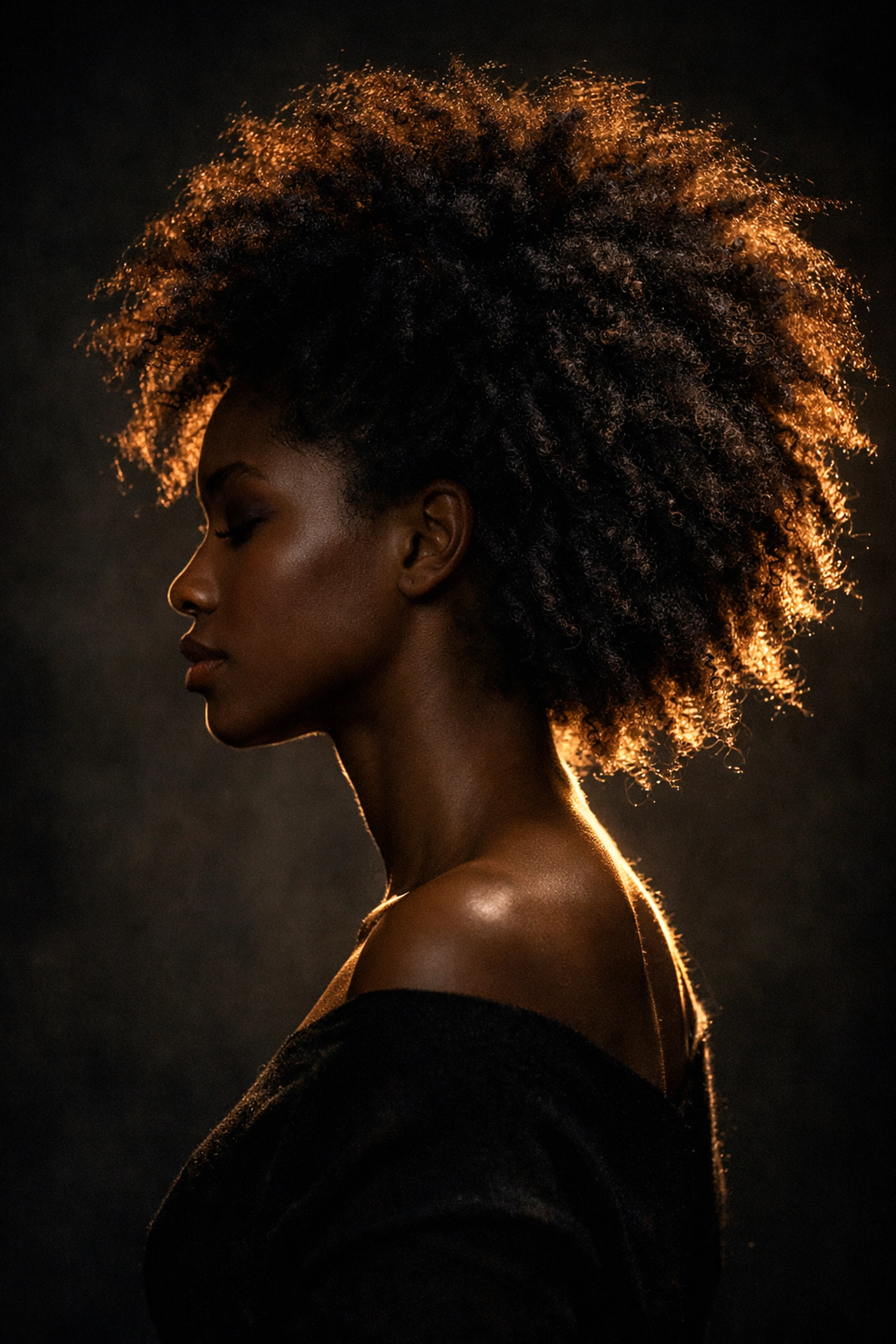 Artistic side profile featuring a soft rim light for perfect subject separation in portrait lighting.