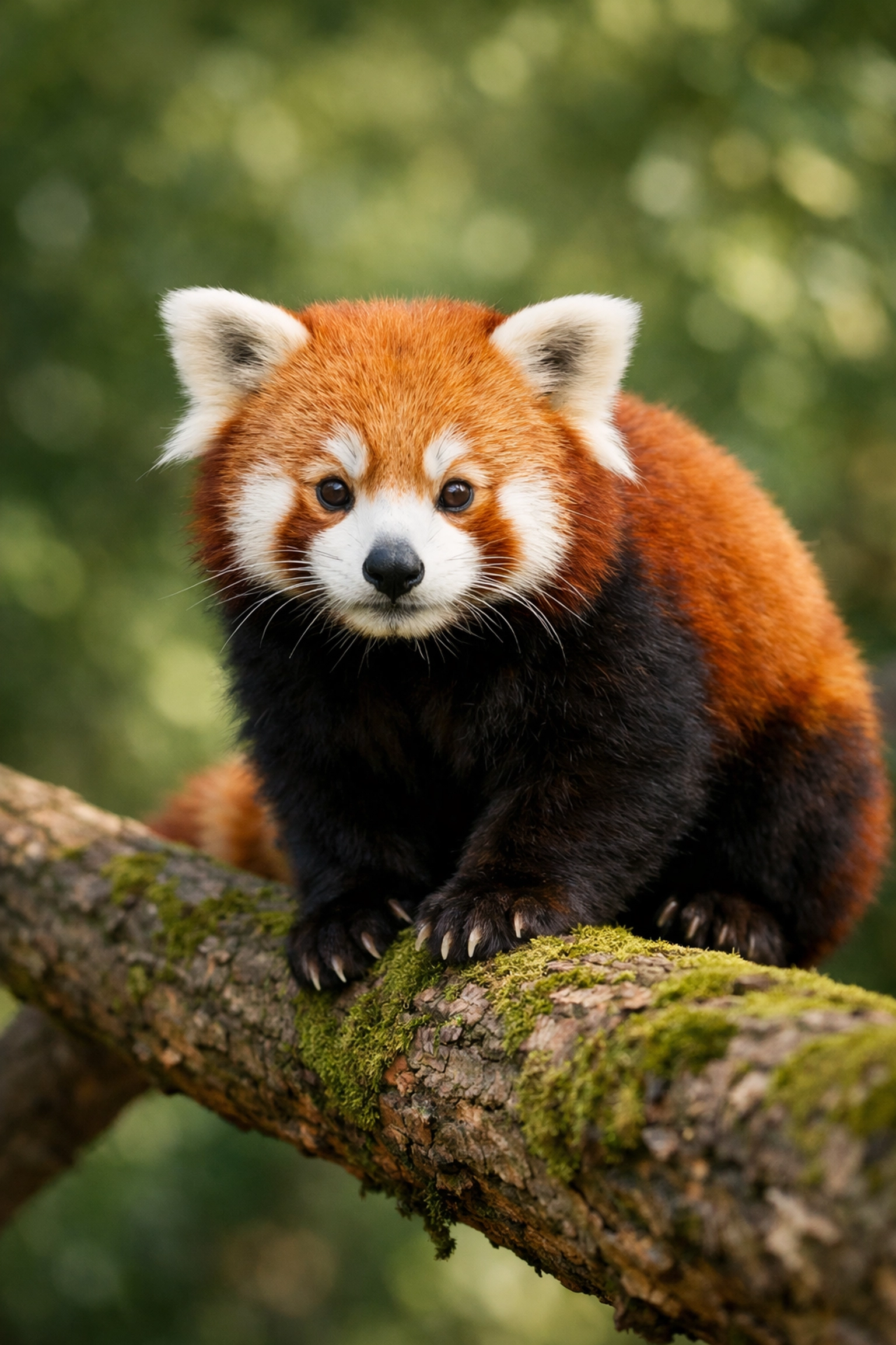 High-quality animal photography of a red panda on a tree branch for a sponsored species spotlight.