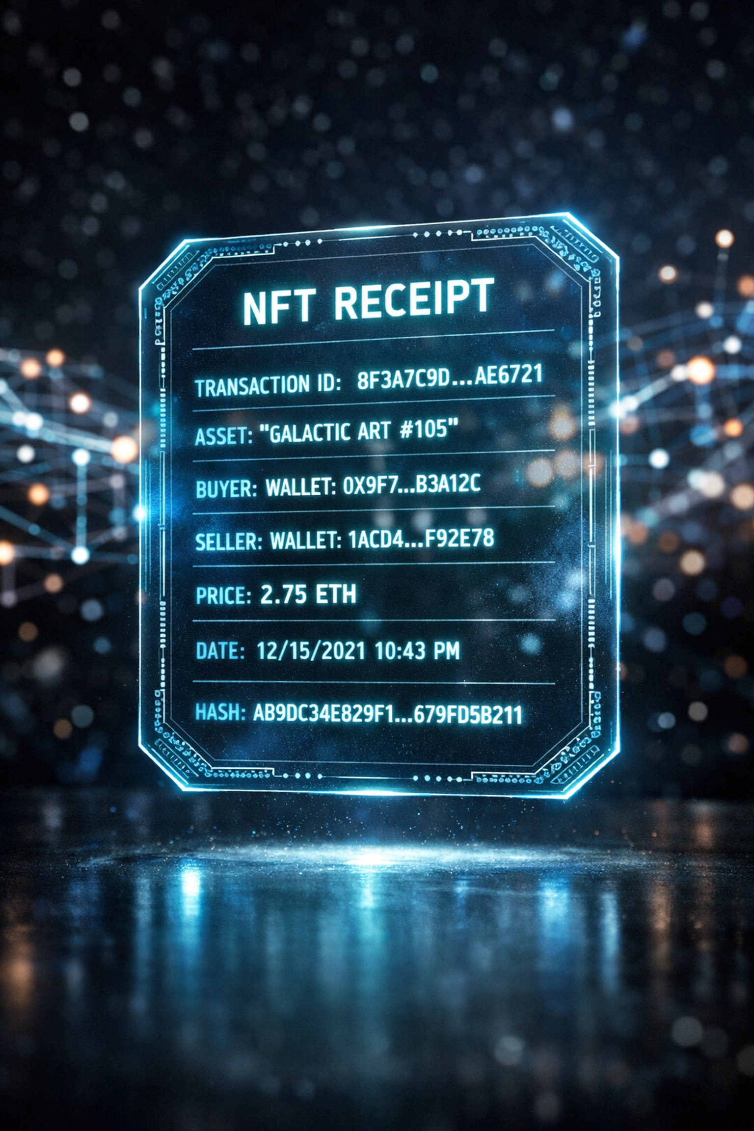 NFT receipt showing verified blockchain transaction details for merchant payments