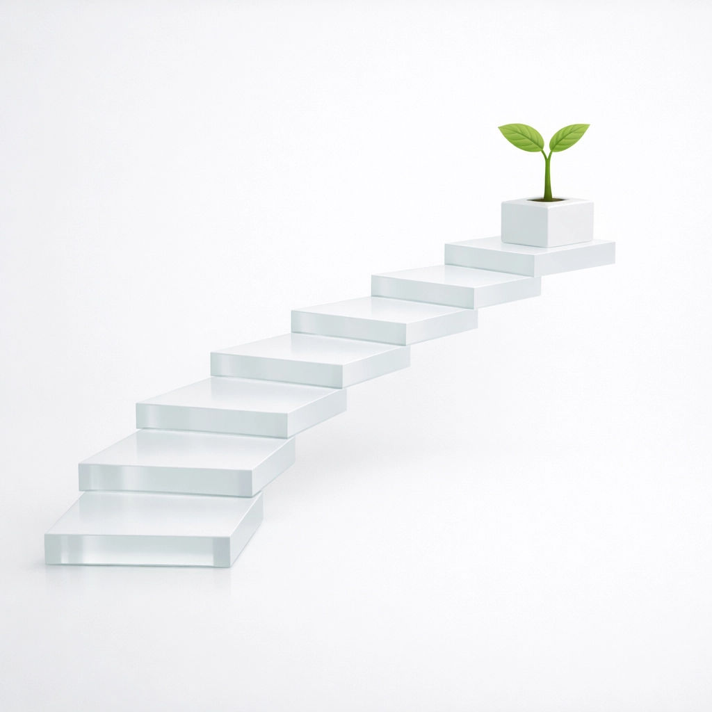 Floating stairs leading to a new sapling, representing the career growth path for realtors in Houston.