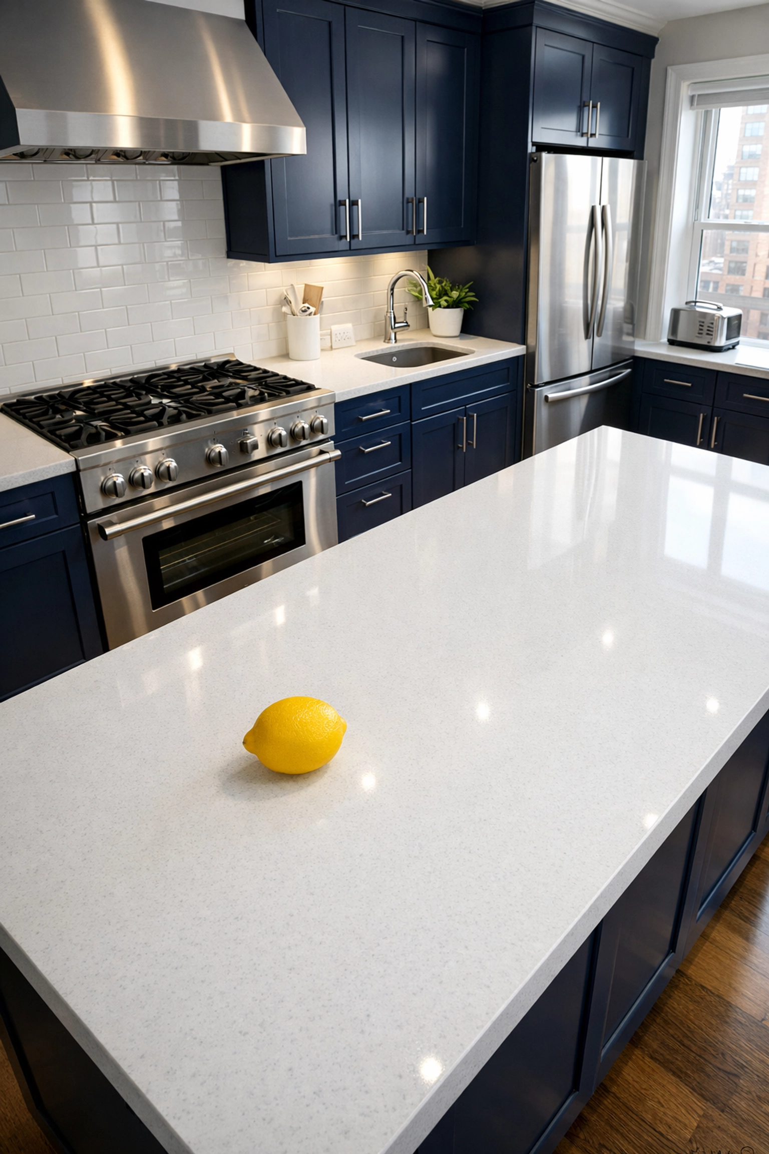 Pristine kitchen with polished counters after a deep Boston apartment move-out cleaning.