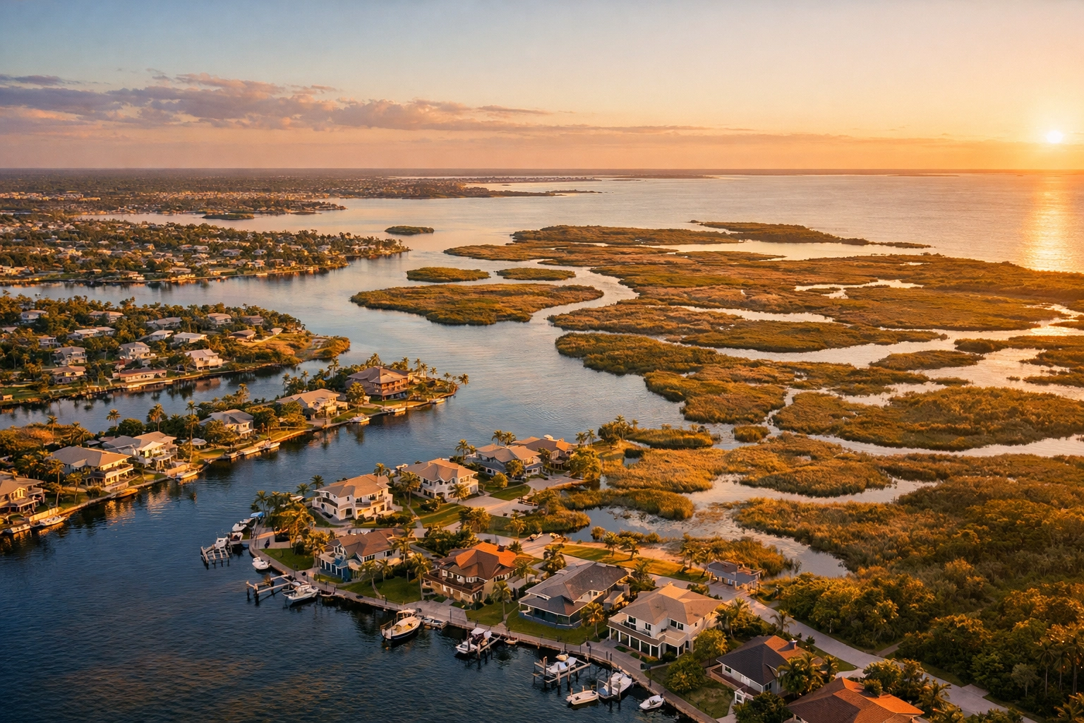Aerial view of Florida's flat coastal terrain showing flood vulnerability