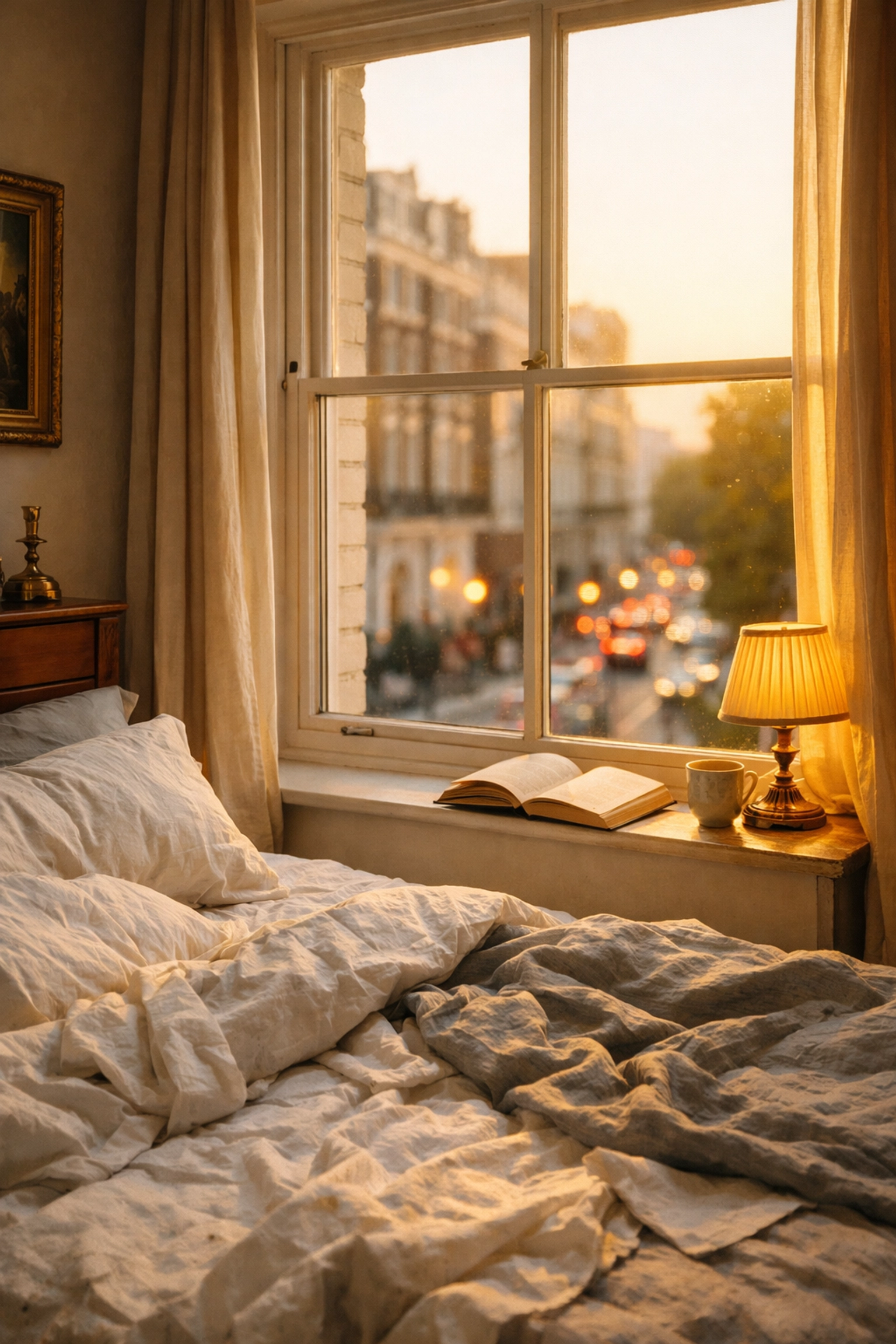 Peaceful Georgian bedroom in Kensington with acoustic secondary glazing on sash windows