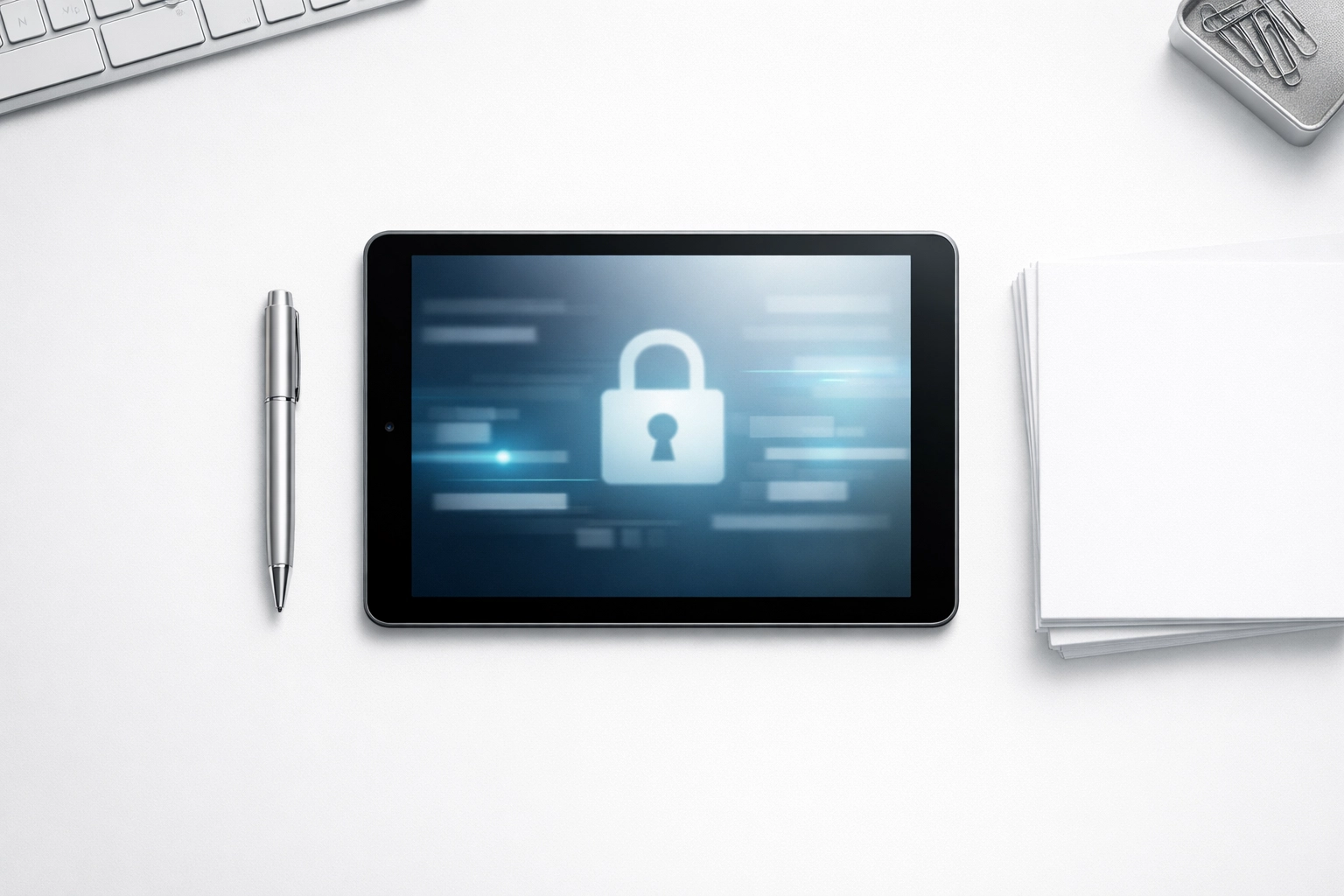 Digital tablet on a professional desk used for IRS e-services and tax service bureau access.