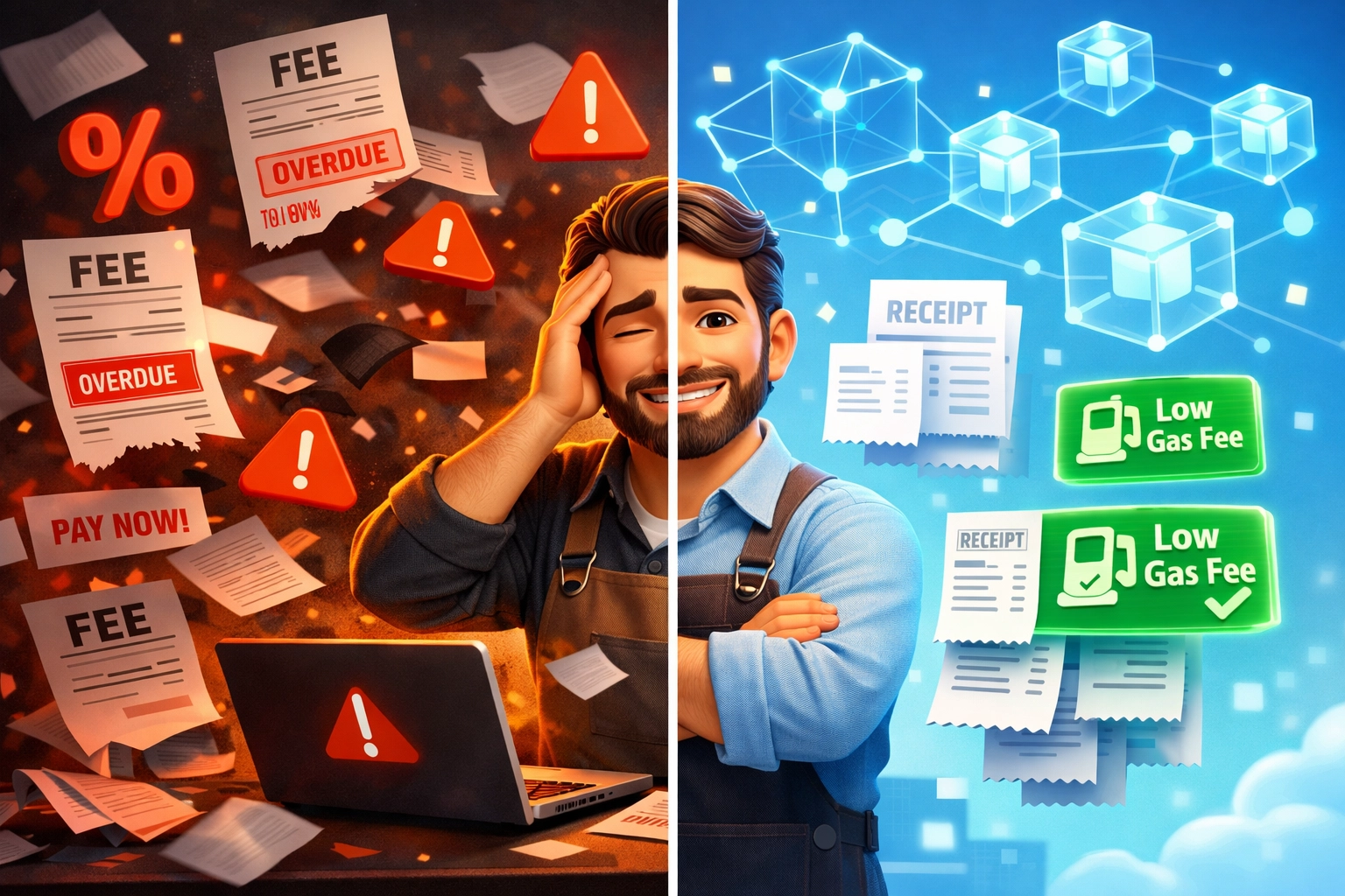 Merchant savings comparison: traditional crypto fees versus gas-only payment model