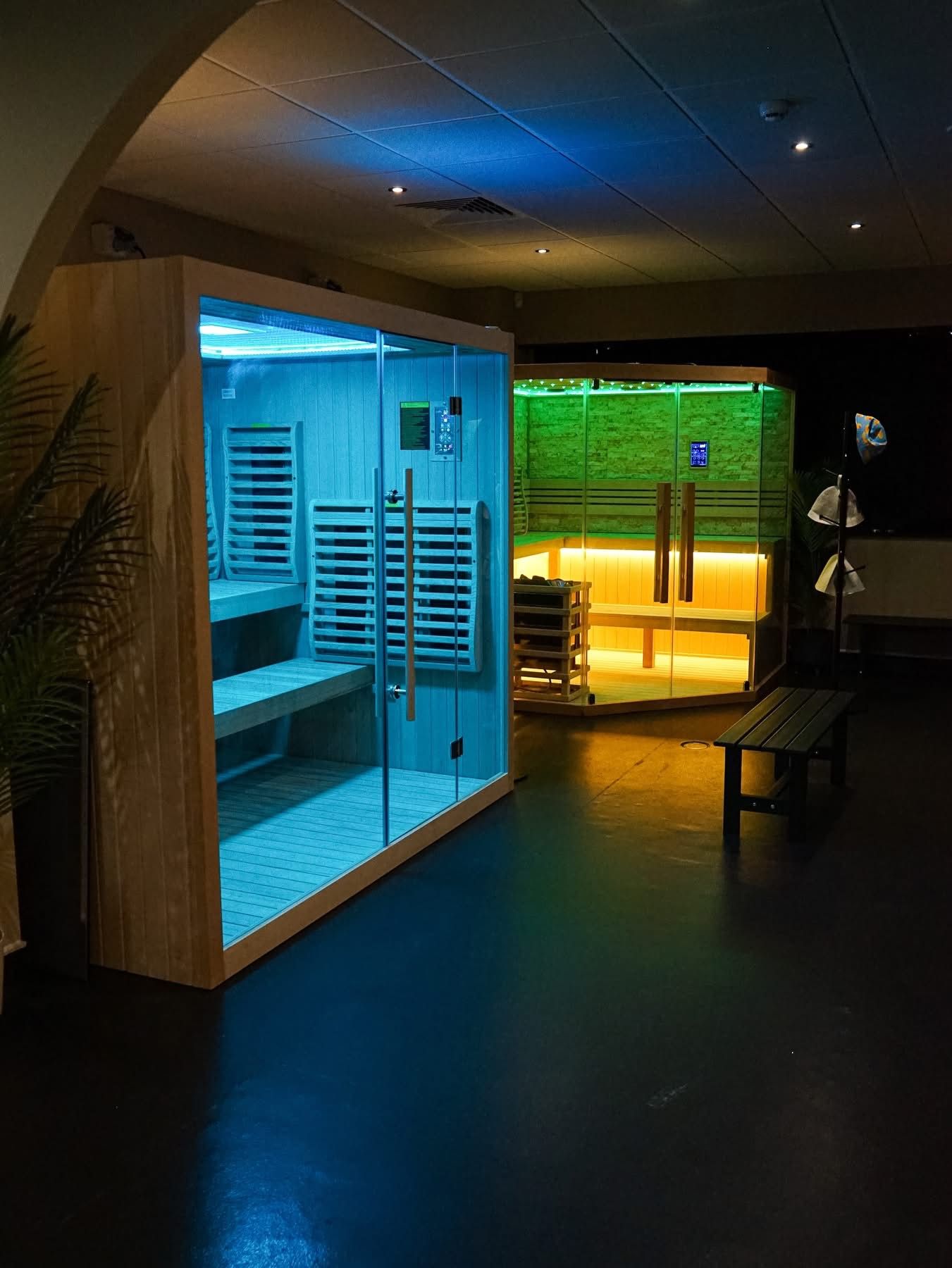 Side-by-side comparison of the traditional and infrared saunas at The Wellness Lounge, helping guests visualise the different recovery environments.