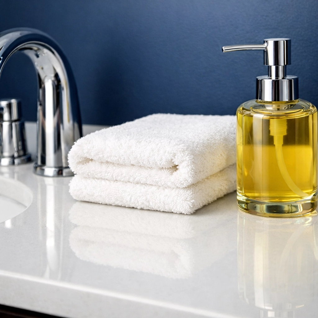 Detailed macro of a clean bathroom vanity showing high-quality Apartment Cleaning Boston results.