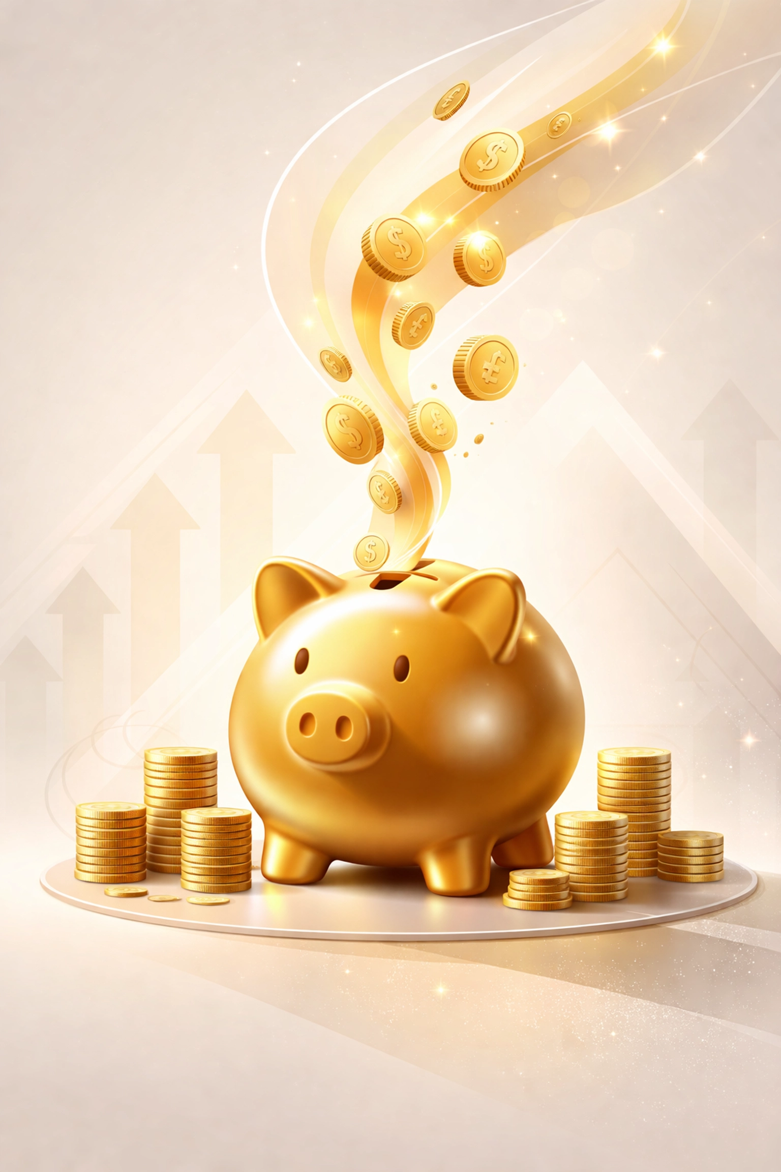 Piggy bank surrounded by rising coins and currency symbols, symbolizing increased 401(k) contributions for business owners.