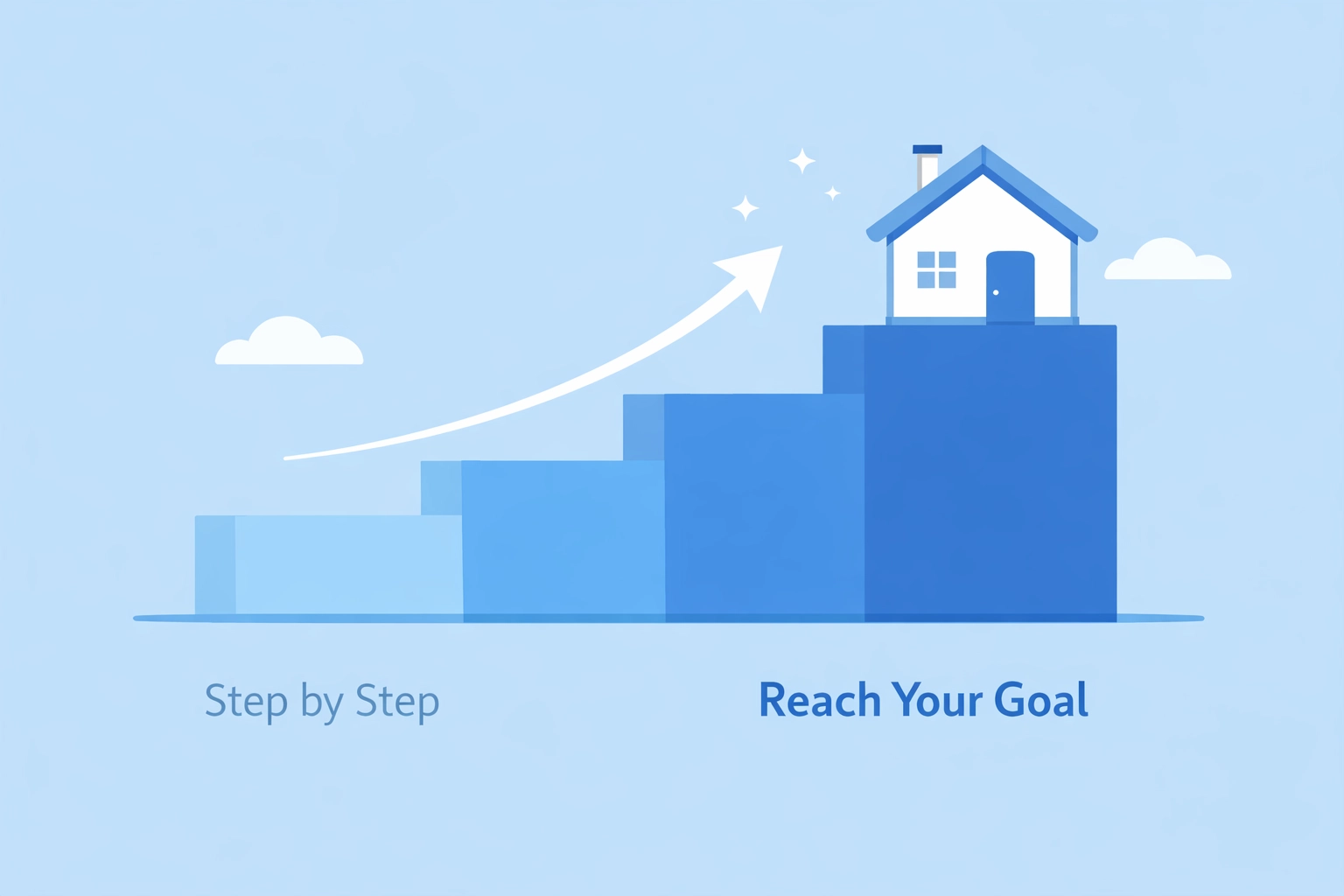 Escalera hacia una casa que ilustra los pasos del proceso de crédito para comprar casa.