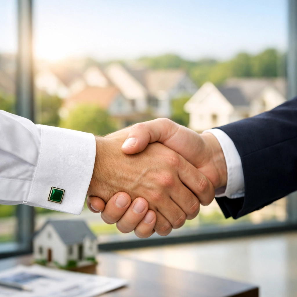 Professional handshake in a modern office symbolizing a successful partnership with a hard money lender.