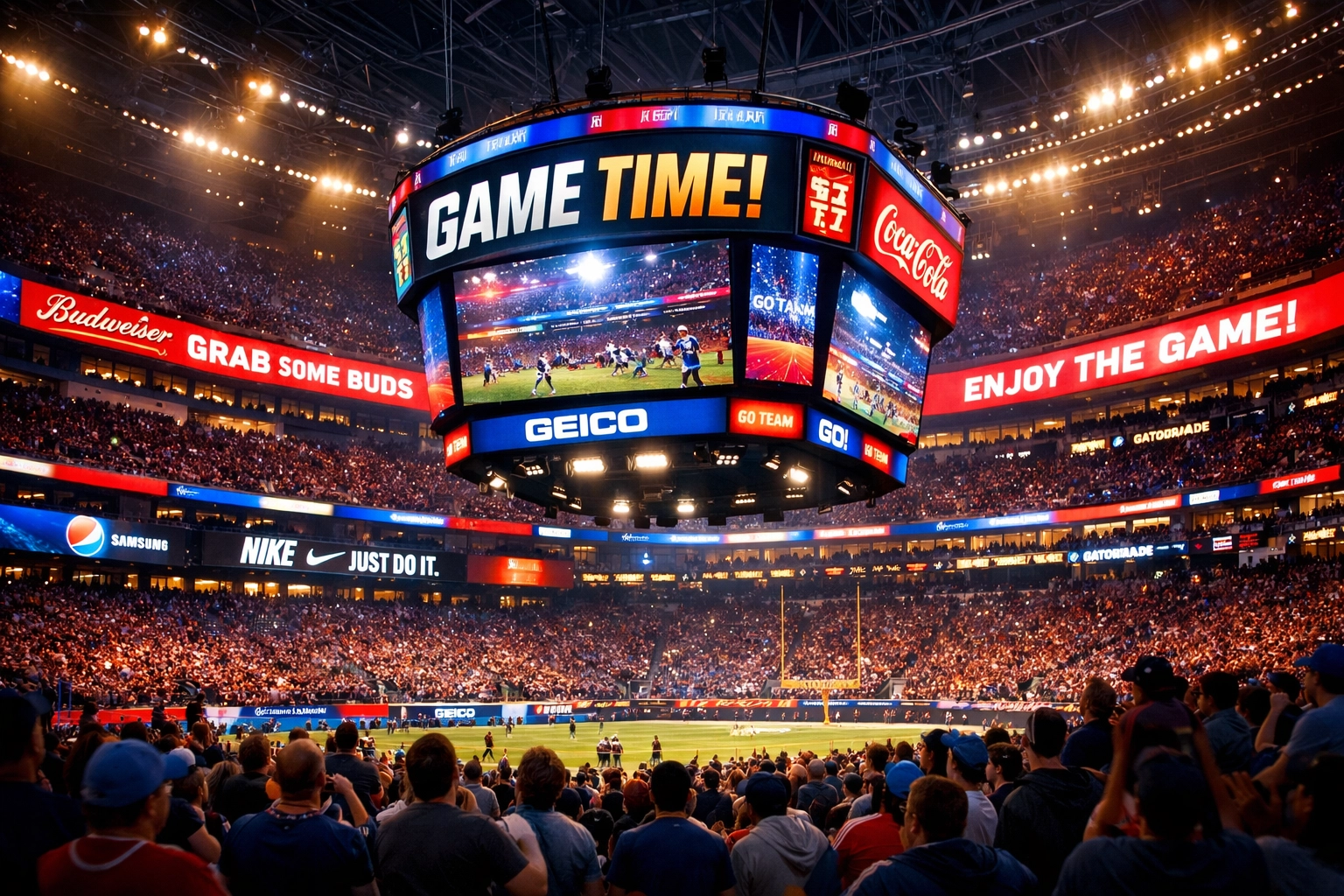 Professional sports stadium with digital signage and LED advertising displays