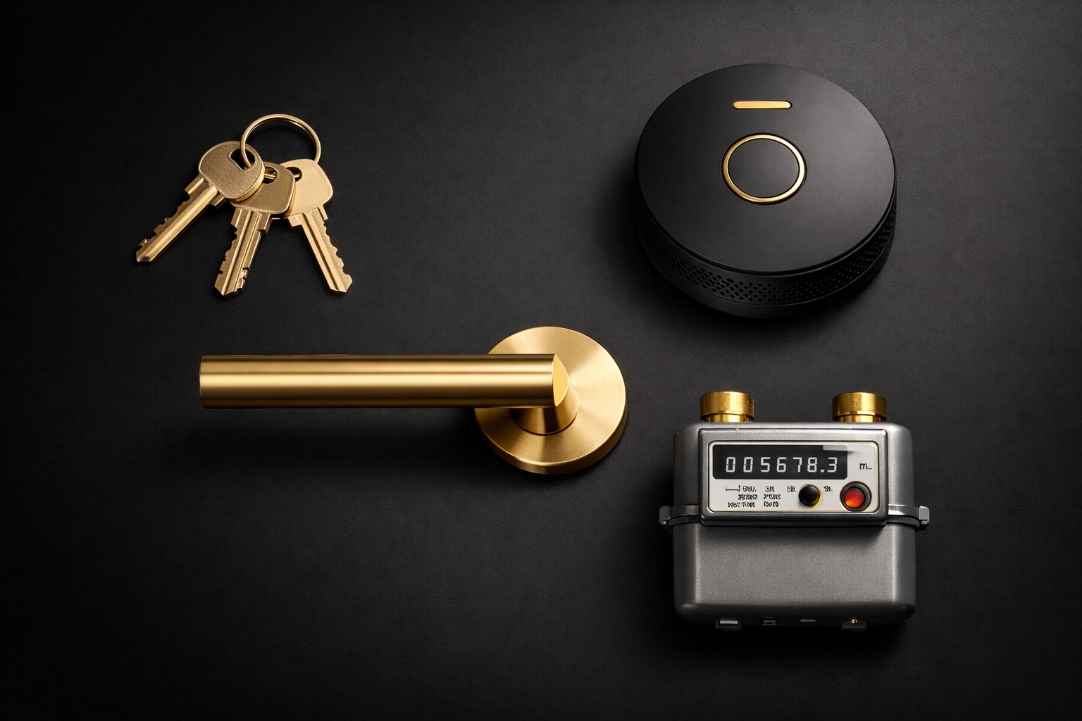 Essential property check-in items: keys, door hardware, smoke detector and utility meter