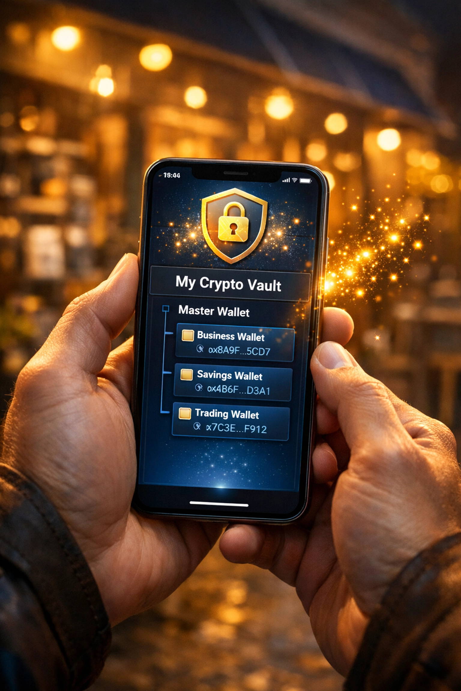 Small business owner using self-custody crypto wallet on smartphone