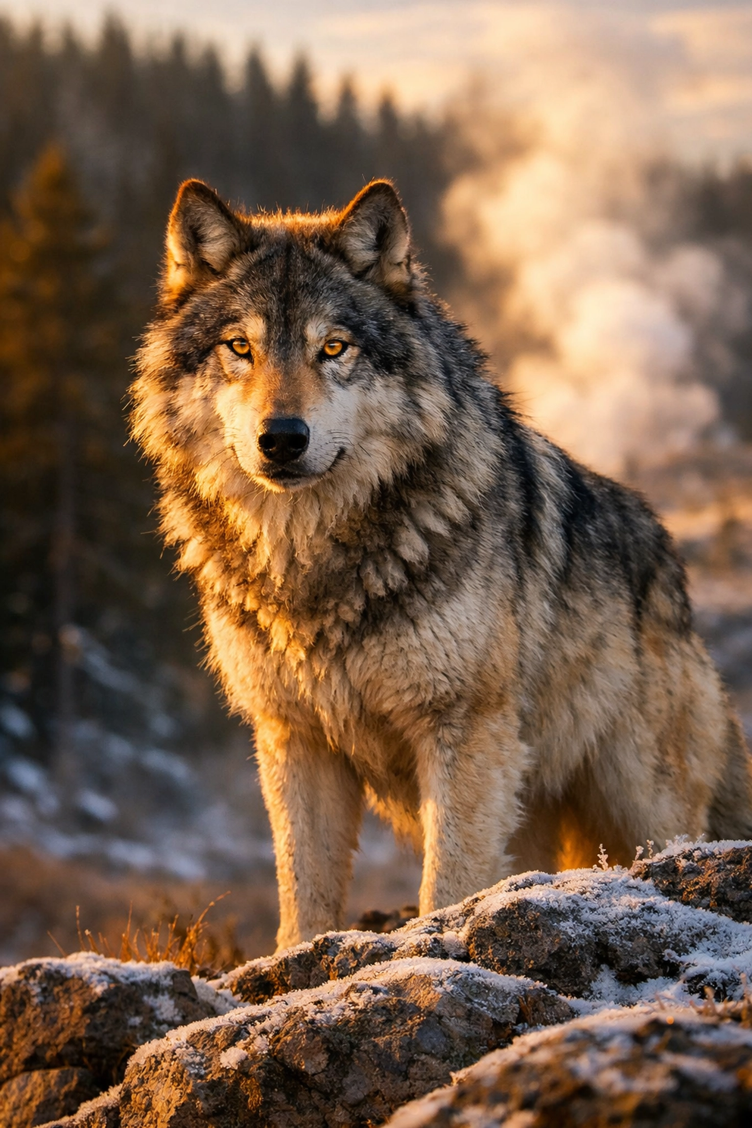 A gray wolf in West Yellowstone, representing the purpose and stewardship found on student conservation trips.