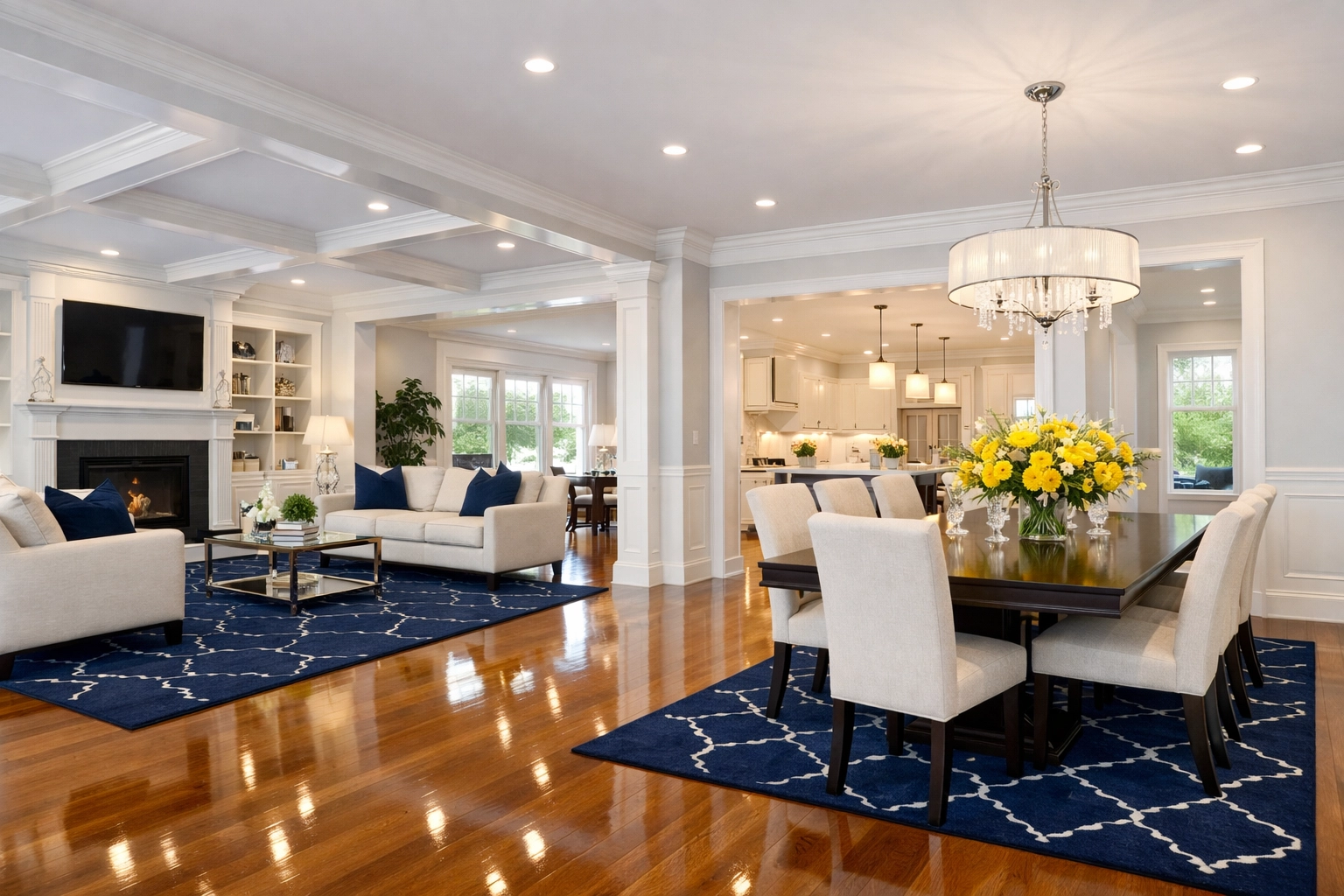 Immaculate living area and dining room after a comprehensive professional deep cleaning in Westford.