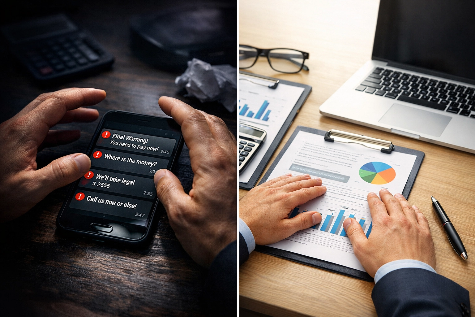 Business owner resisting review extortion threats by staying calm and not engaging