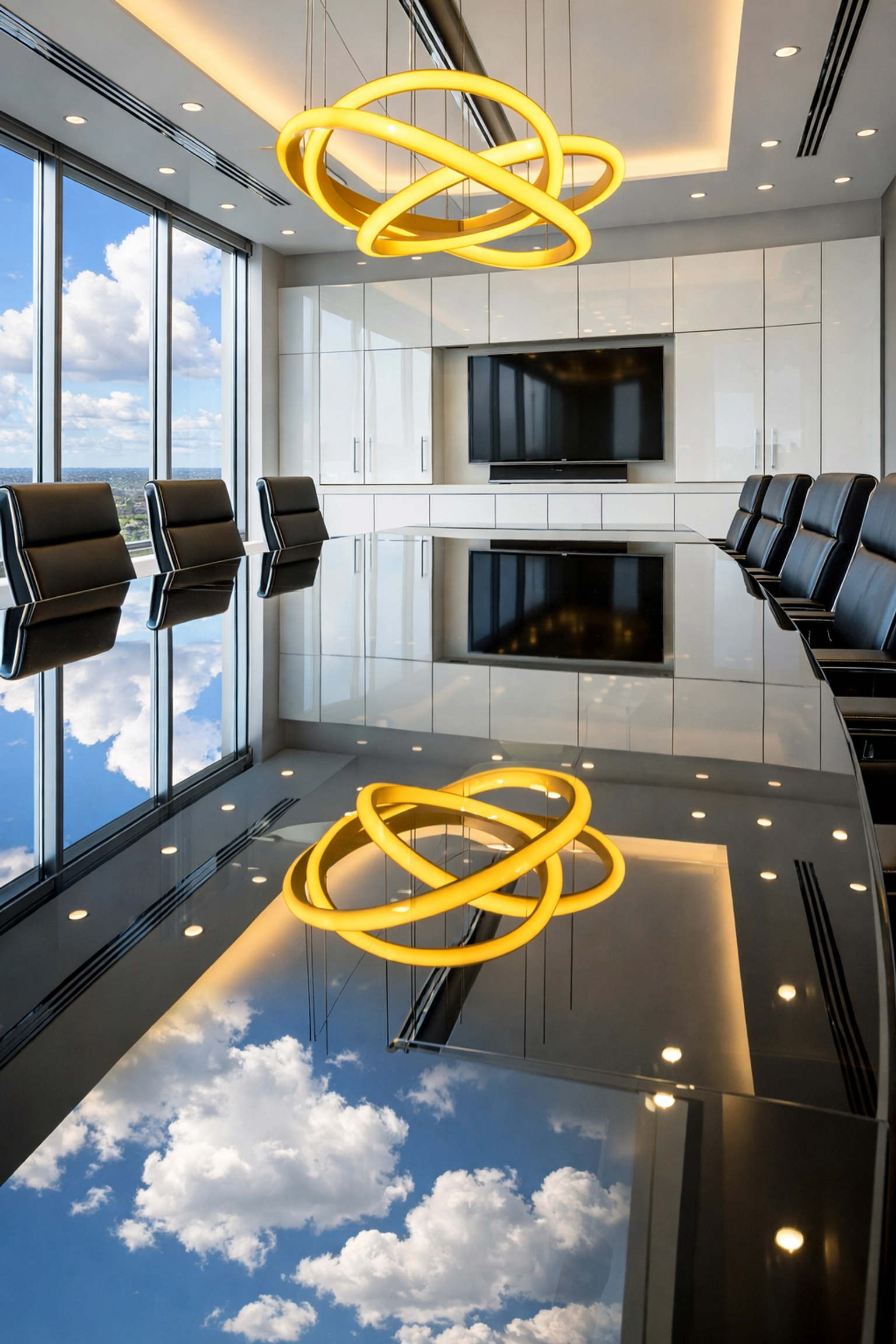 Sparkling clean luxury boardroom table showcasing professional deep cleaning services.