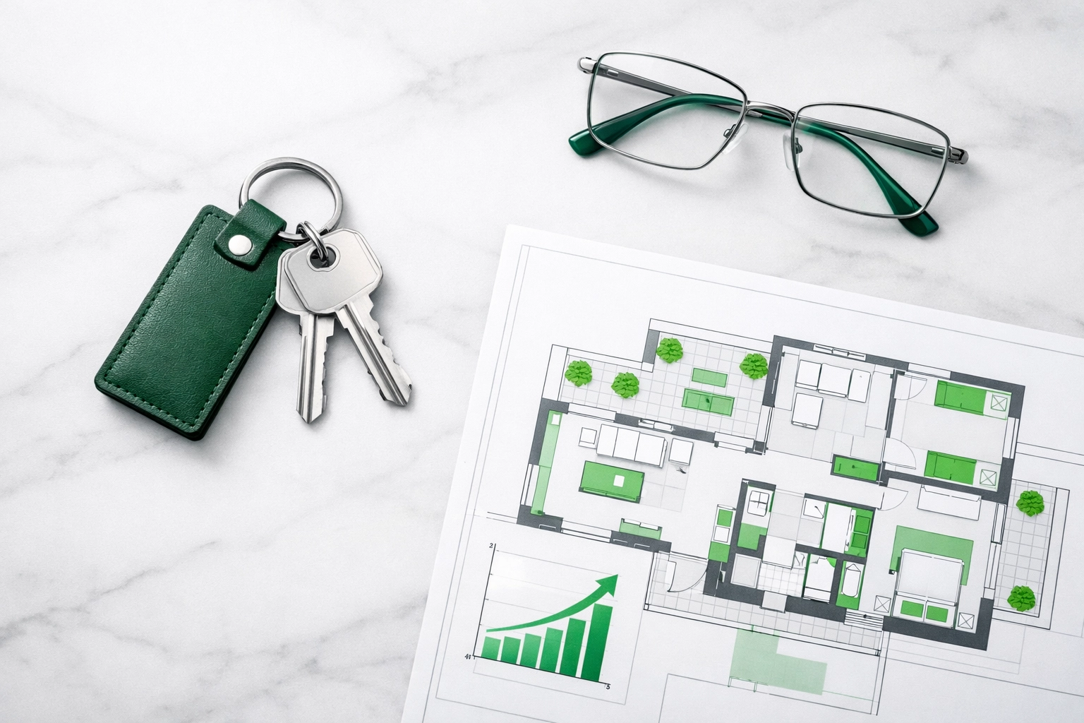 House keys and architectural plans representing successful DSCR loan Florida investment strategies.