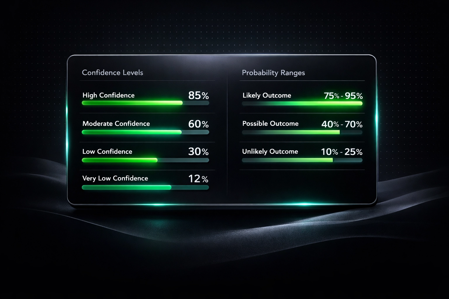 Digital betting dashboard displaying confidence intervals and probability ranges for data-driven stake sizing and bankroll management