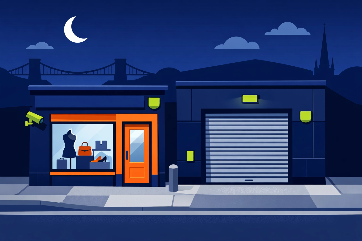 Secured Bristol business storefronts and industrial units illustrating local security provided by locksmiths Bristol.