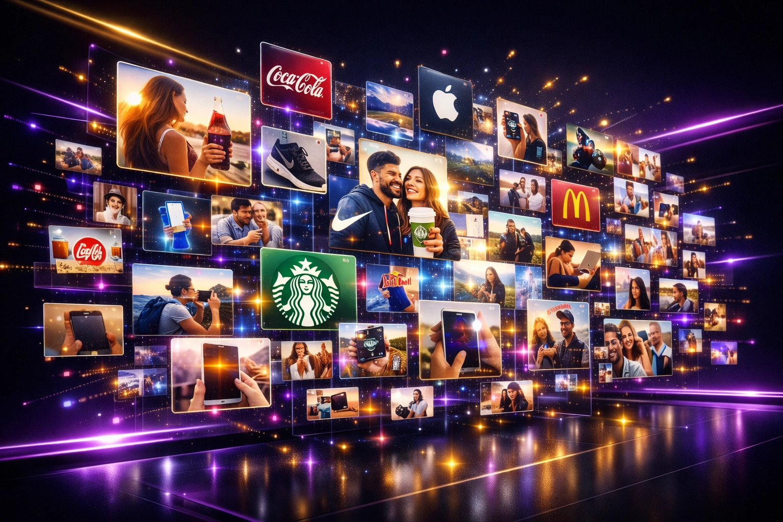 Live digital photo mosaic wall displaying real-time branded photos from hybrid event