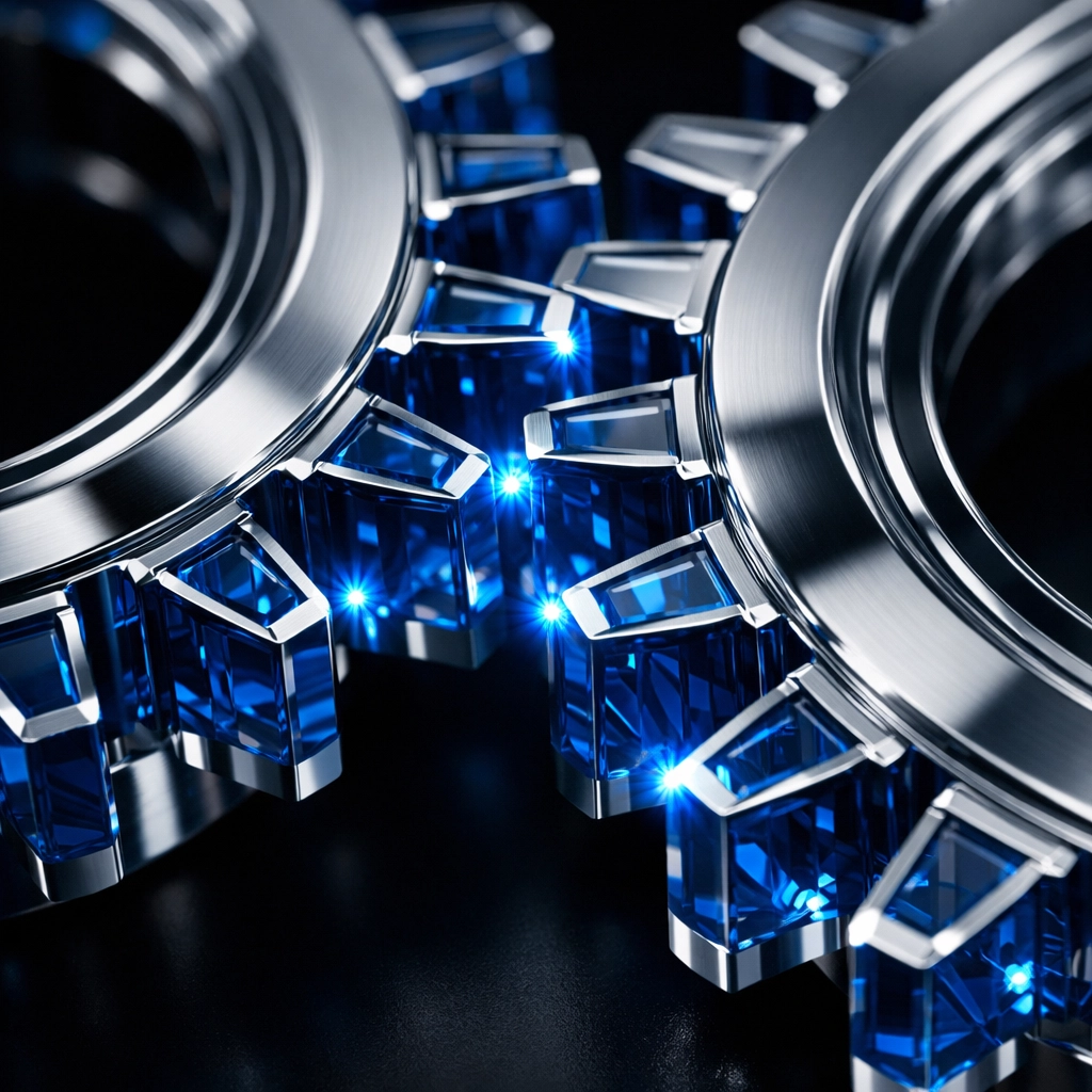 Interlocking blue gears symbolizing precise data reconciliation and QuickBooks cleanup services.