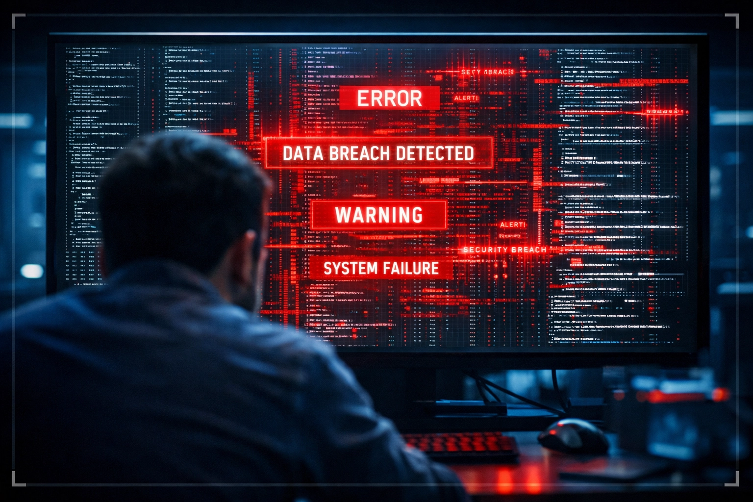 Data scientist monitoring AI system screen displaying code anomalies and model drift warnings