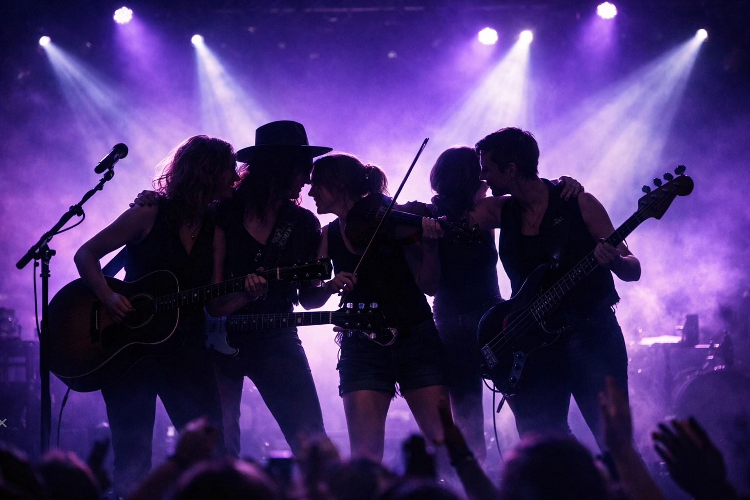 Four women musicians performing together on stage celebrating female solidarity in Americana music