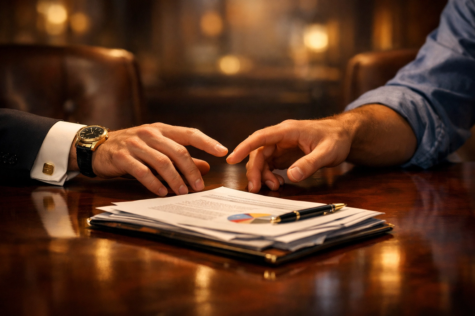 Two men's hands nearly touching across desk showing class divide in gay romance