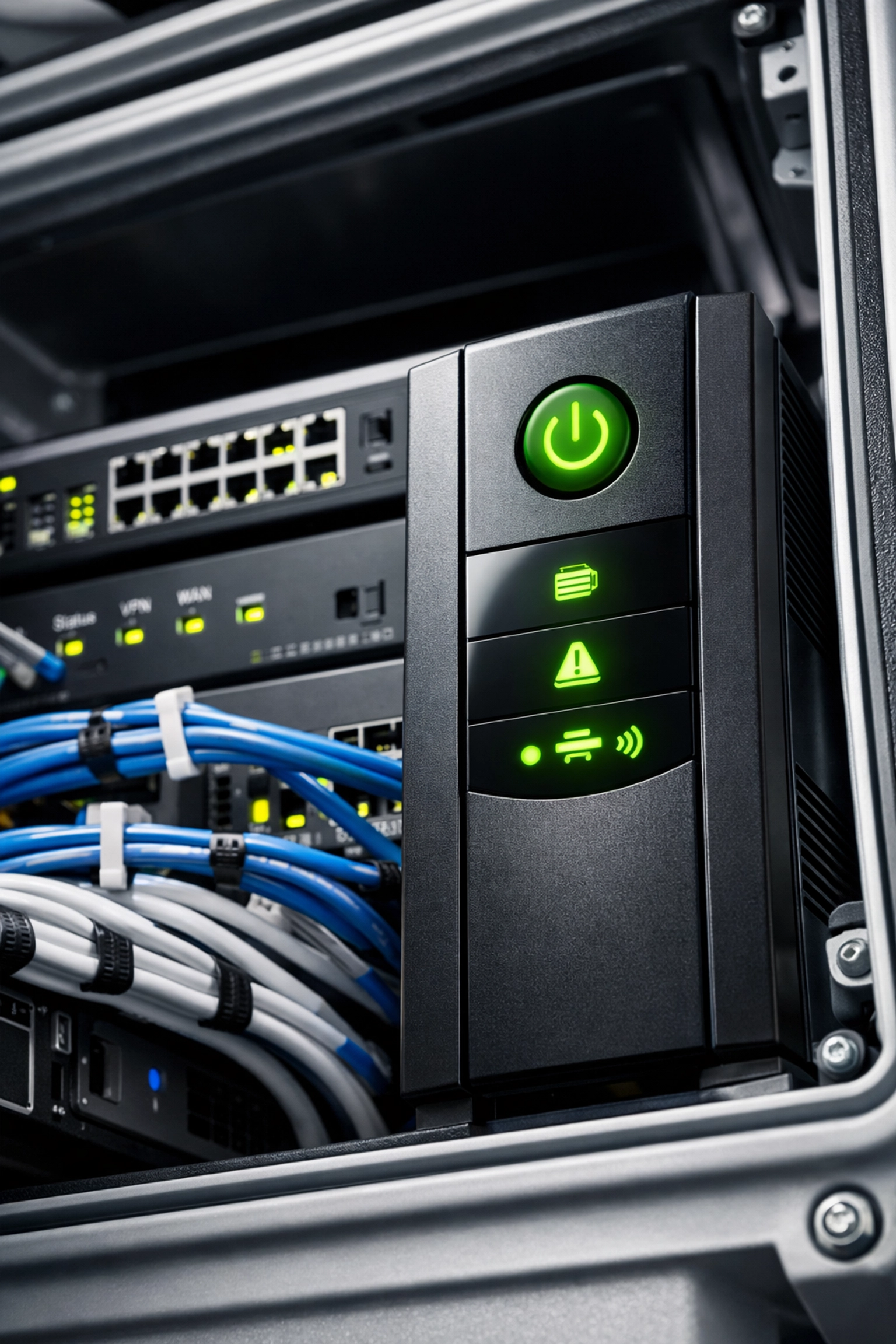 UPS backup power unit protecting event WiFi routers and networking equipment