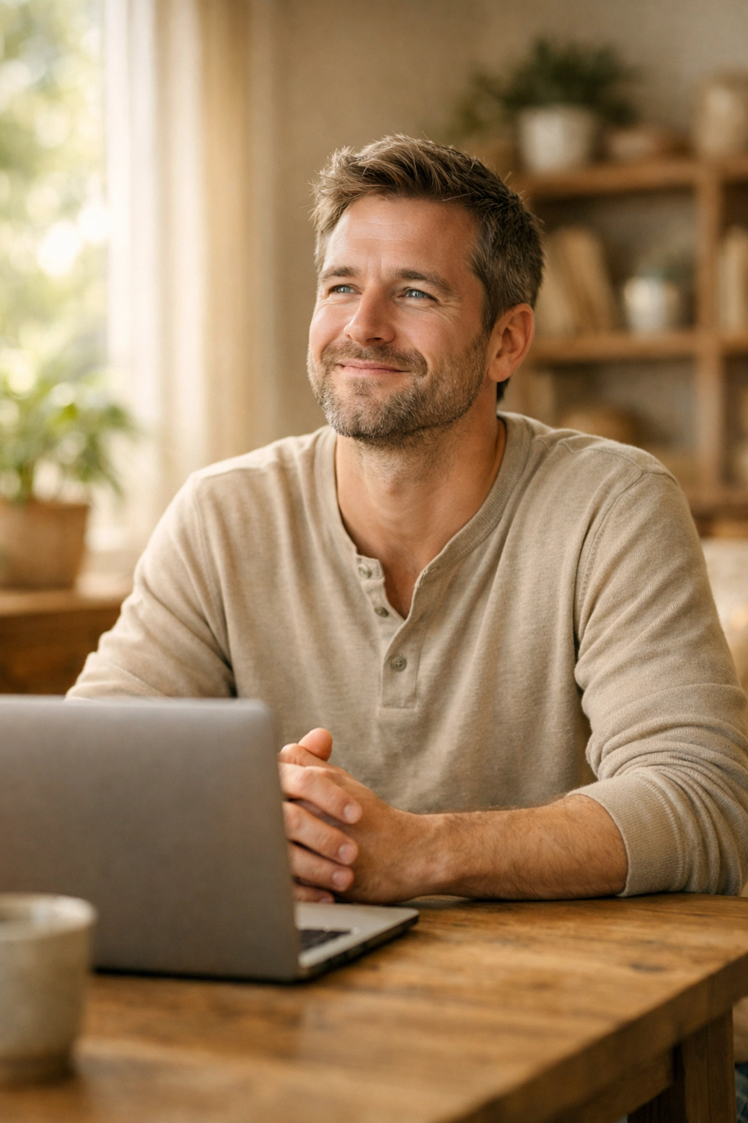 Megkönnyebbült férfi az online tanácsadás után, aki diszkrét segítséget kapott merevedési zavaraira.