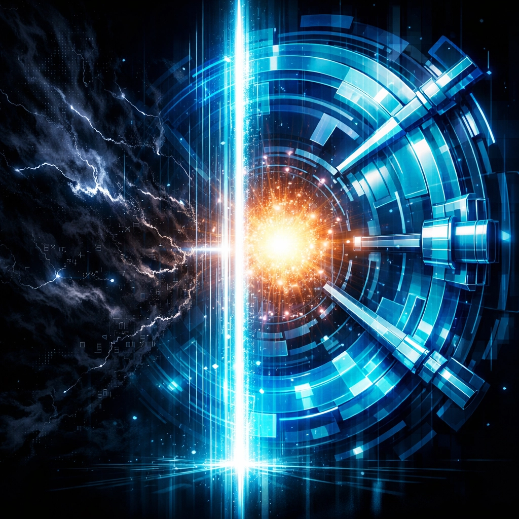 A glowing digital vault representing privacy-first data security and protected custom AI solutions.