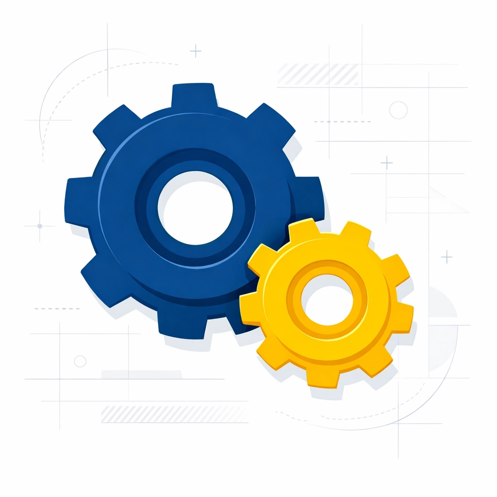 Interlocking gears symbolizing the synergy between SEO and paid ads in a non-profit digital growth framework.