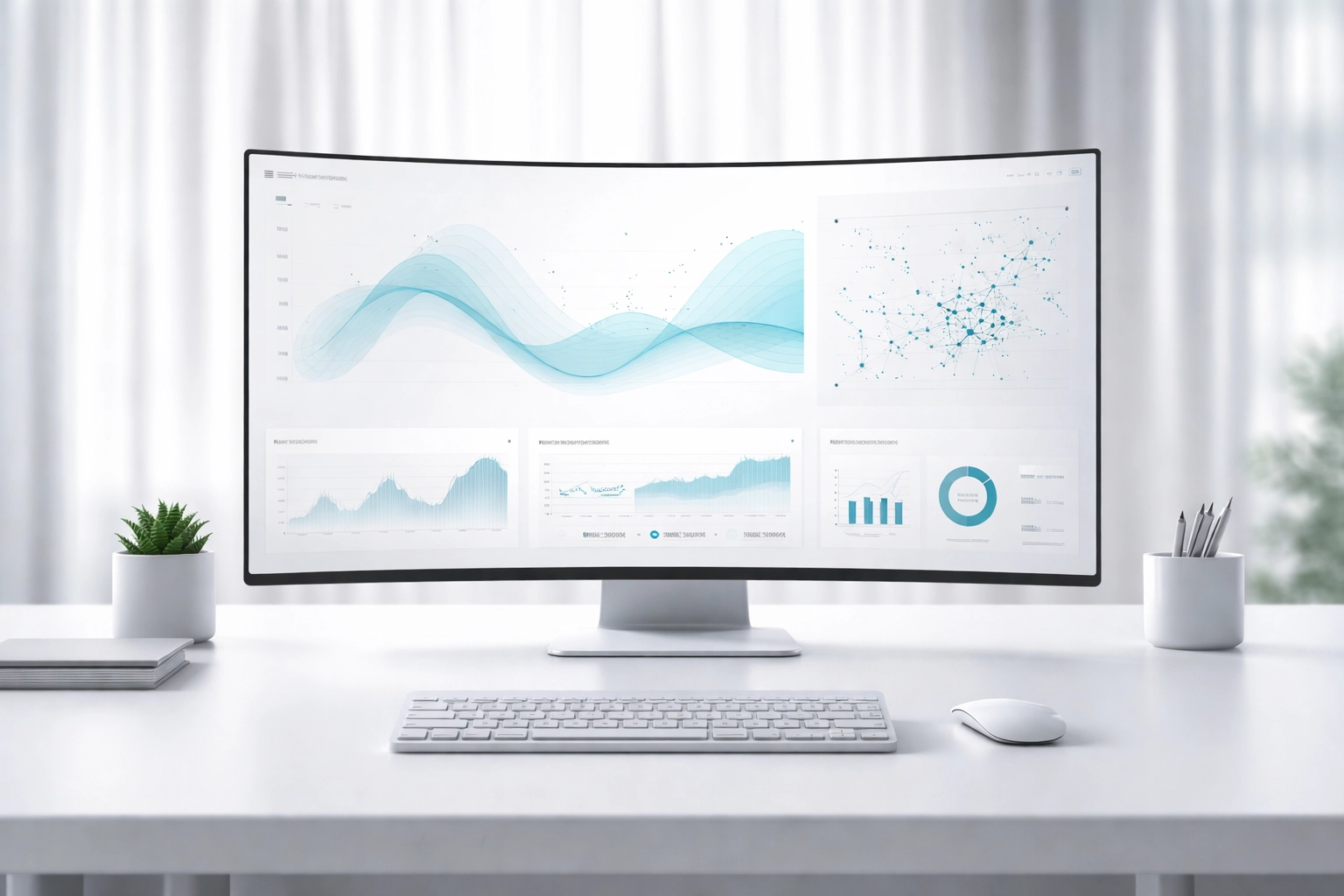 Minimalist workspace with data dashboards illustrating MLOps and AI automation for teams