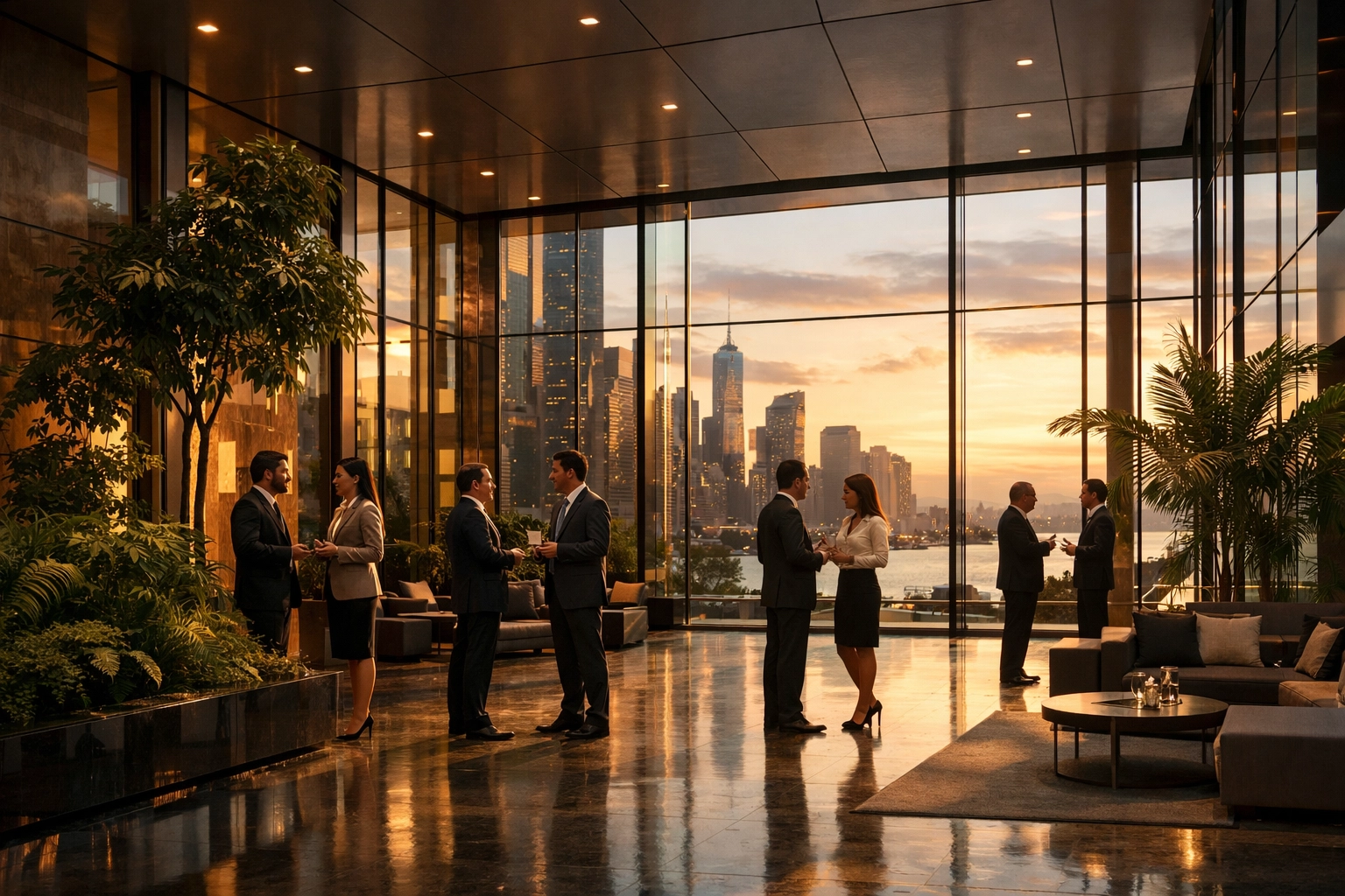 Modern corporate lobby representing global brand growth and scalable business presence.