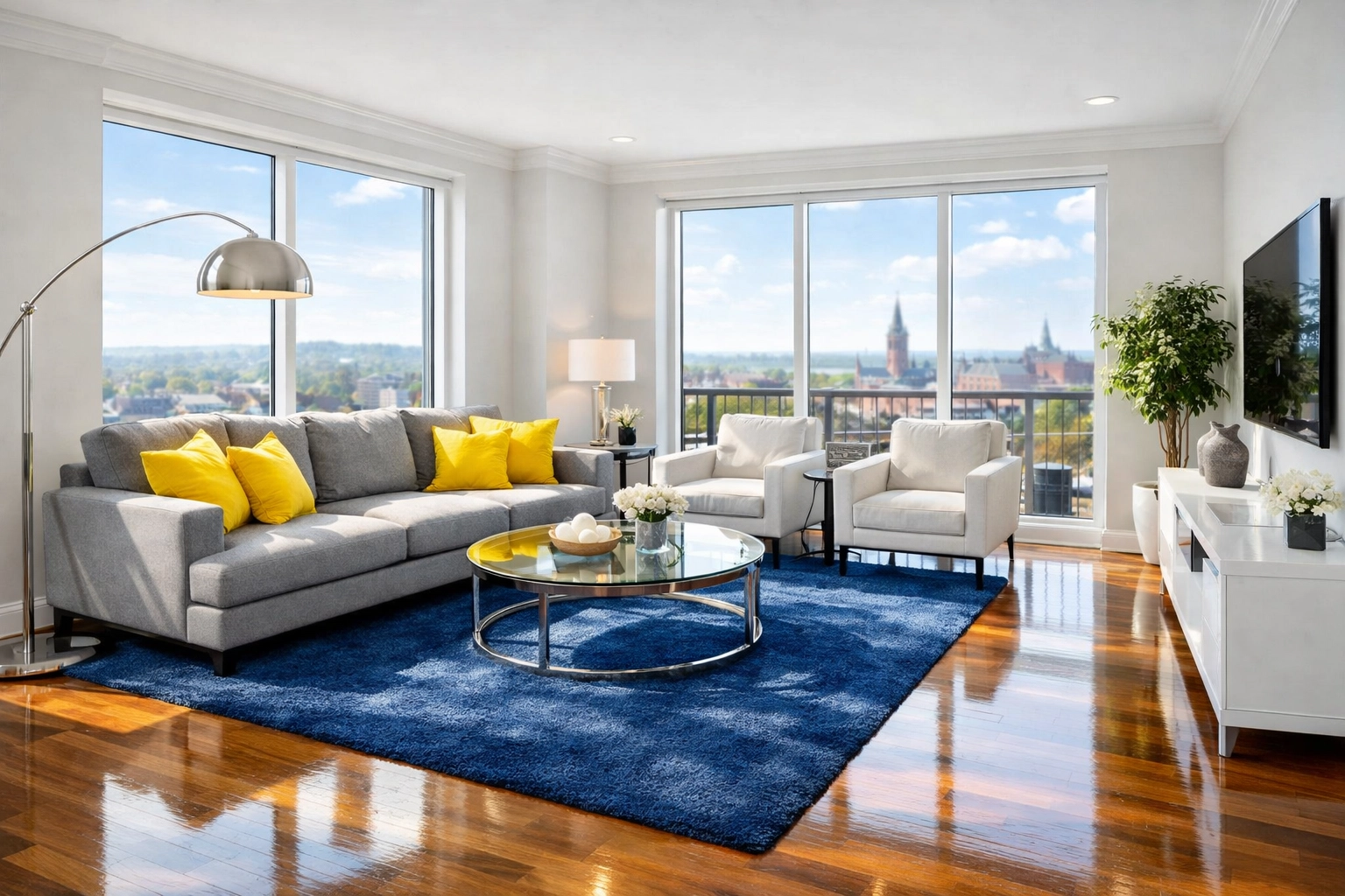 Spotless modern living room in a Worcester apartment after a professional deep cleaning Worcester service.