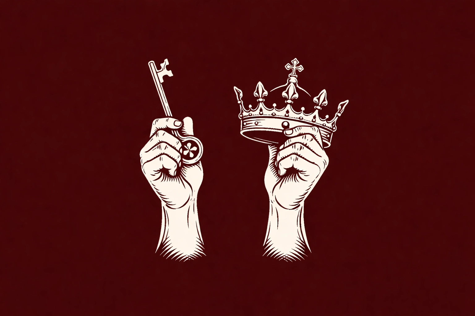 Creator hands holding a key and crown, signifying ownership and self-leadership in the IncluHub ecosystem