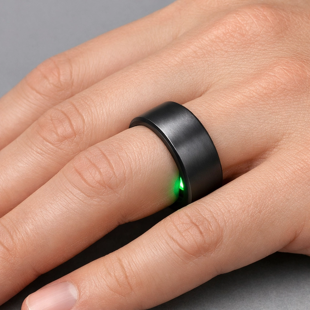 Wearable smart ring tracking biometrics to optimize AI-driven health and workout plans.