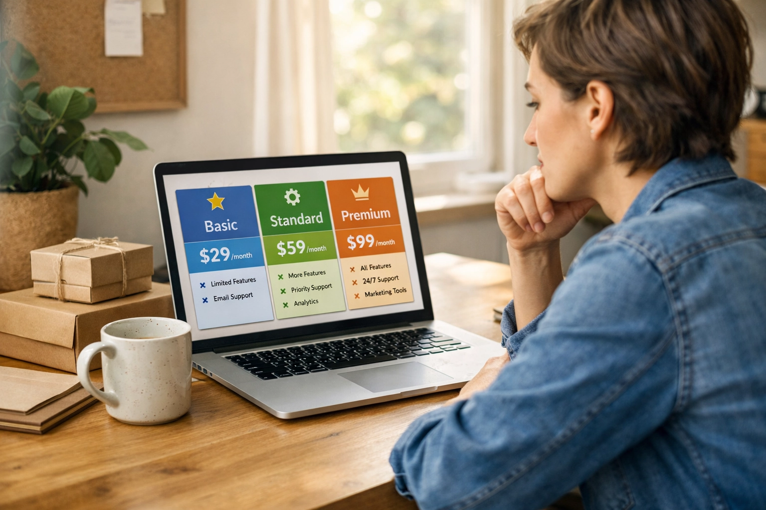 Business owner comparing costs and pricing for the best retail pos system on a laptop screen.