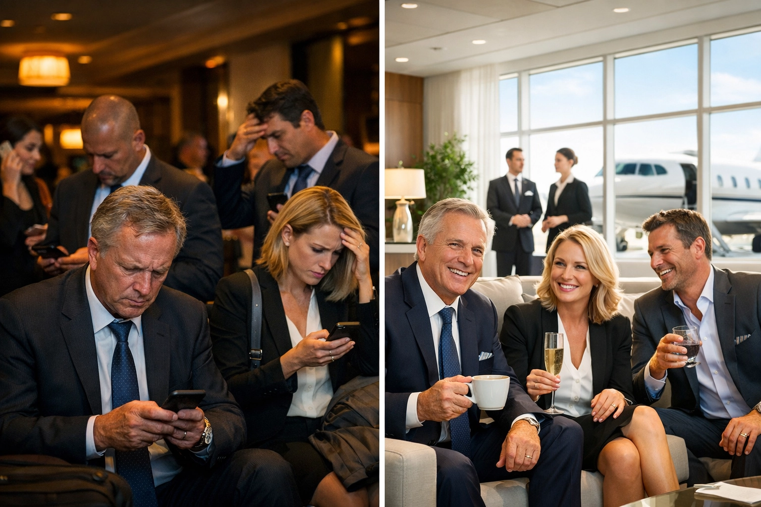 Before and after comparison of corporate Super Bowl hospitality experience