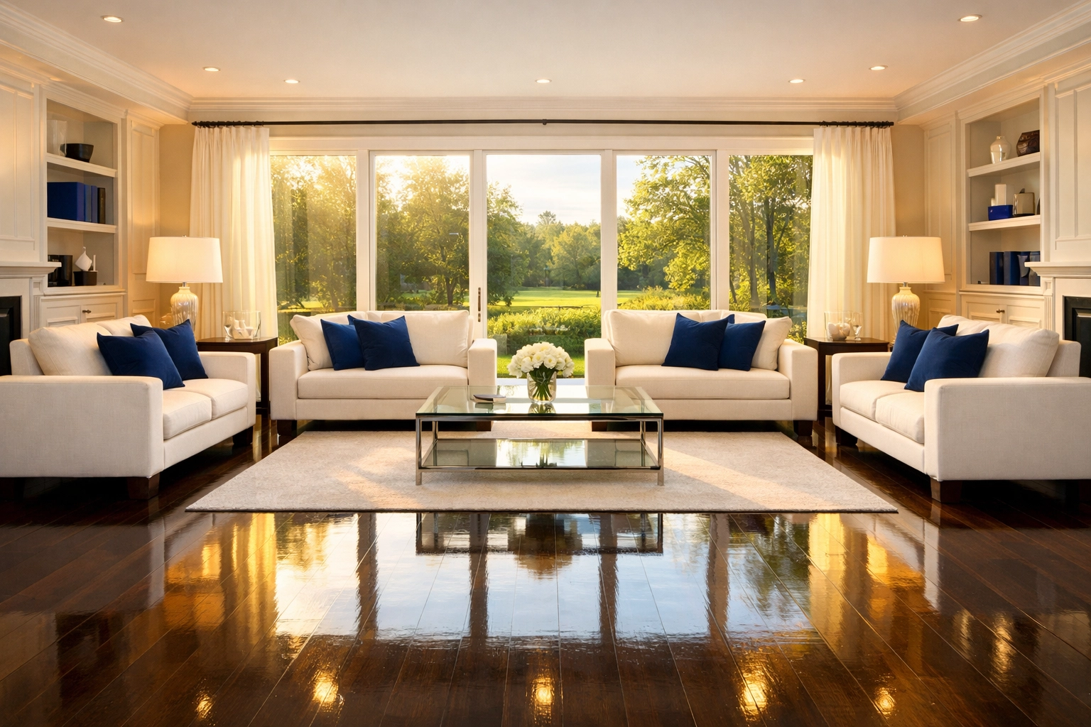 Spotless luxury living room in Westford, Massachusetts, showing results from professional cleaners in Westford.