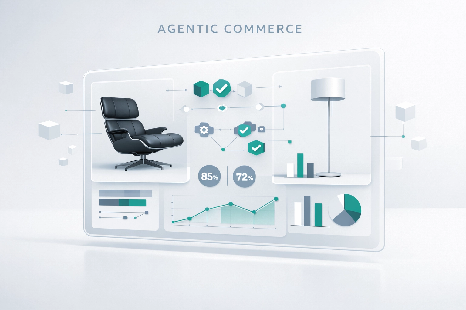 Agentic Commerce interface analyzing furniture products for automated comparison in Google AI Mode.