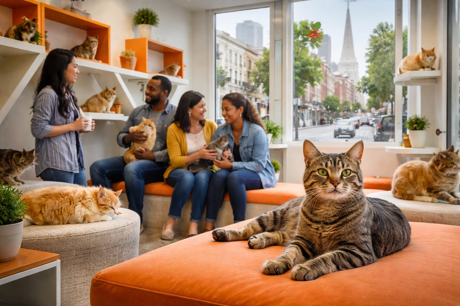 Community cat café in San Francisco showing pet welfare and neighborhood engagement for Bay Area community impact