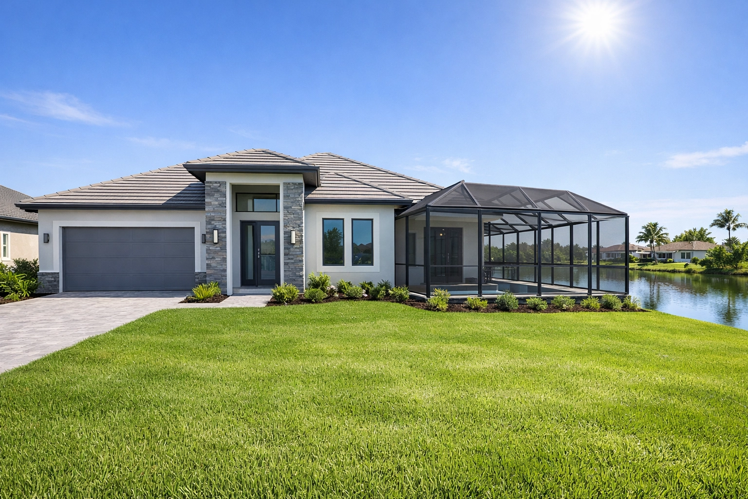 Modern new construction homes and freshwater canals in the developing Northeast Cape Coral quadrant.