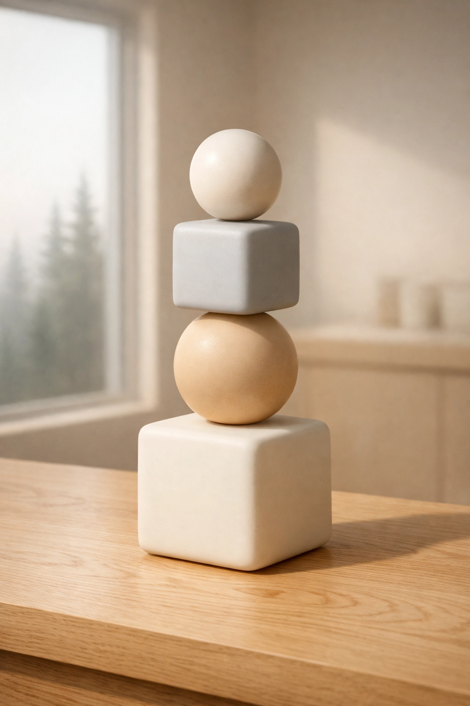 Balanced shapes overlooking North Idaho pines, representing the stable 2026 real estate market cooling trend.