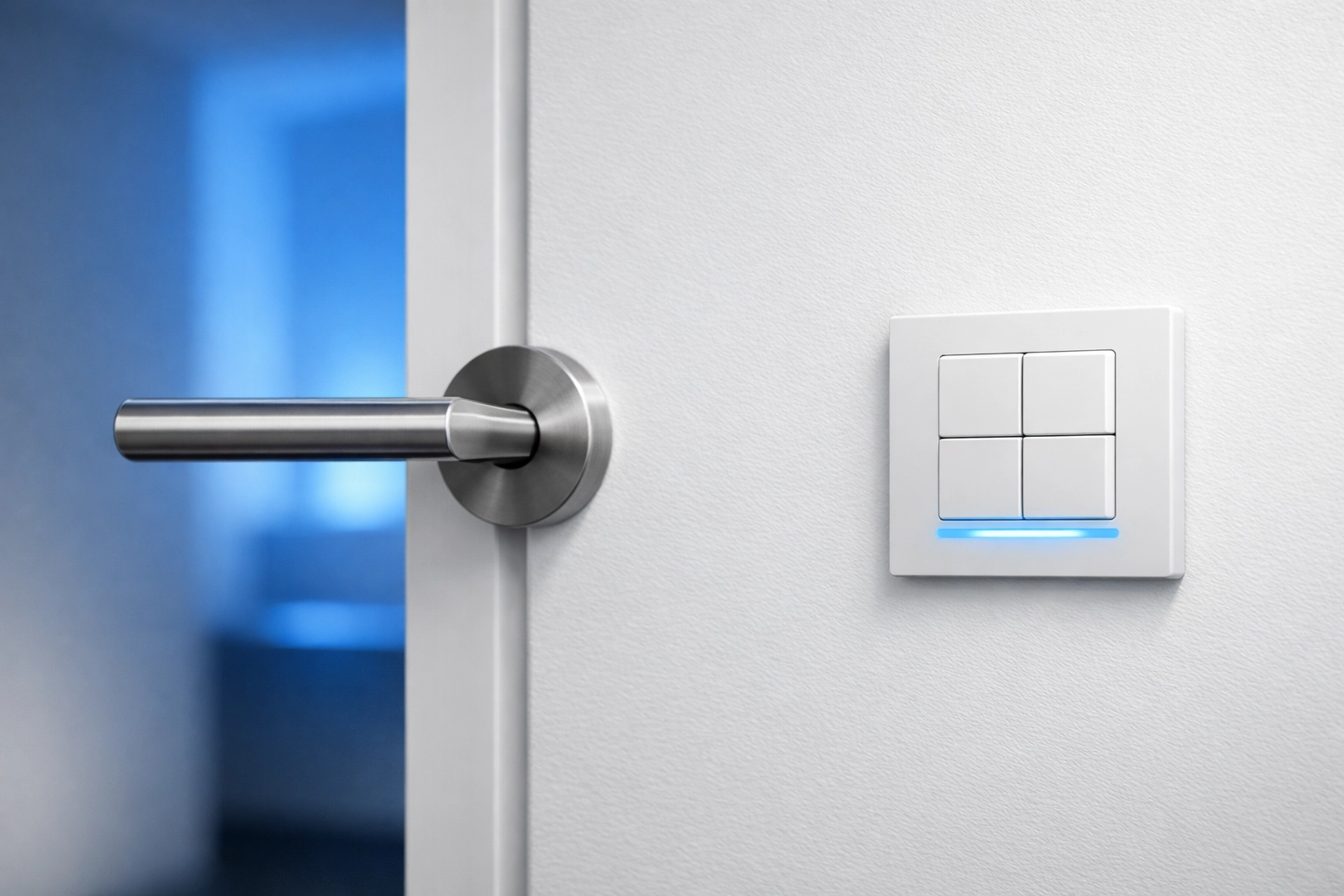 Sanitized stainless steel door handle and light switch, essential high-touch areas for house cleaning in Lowell.